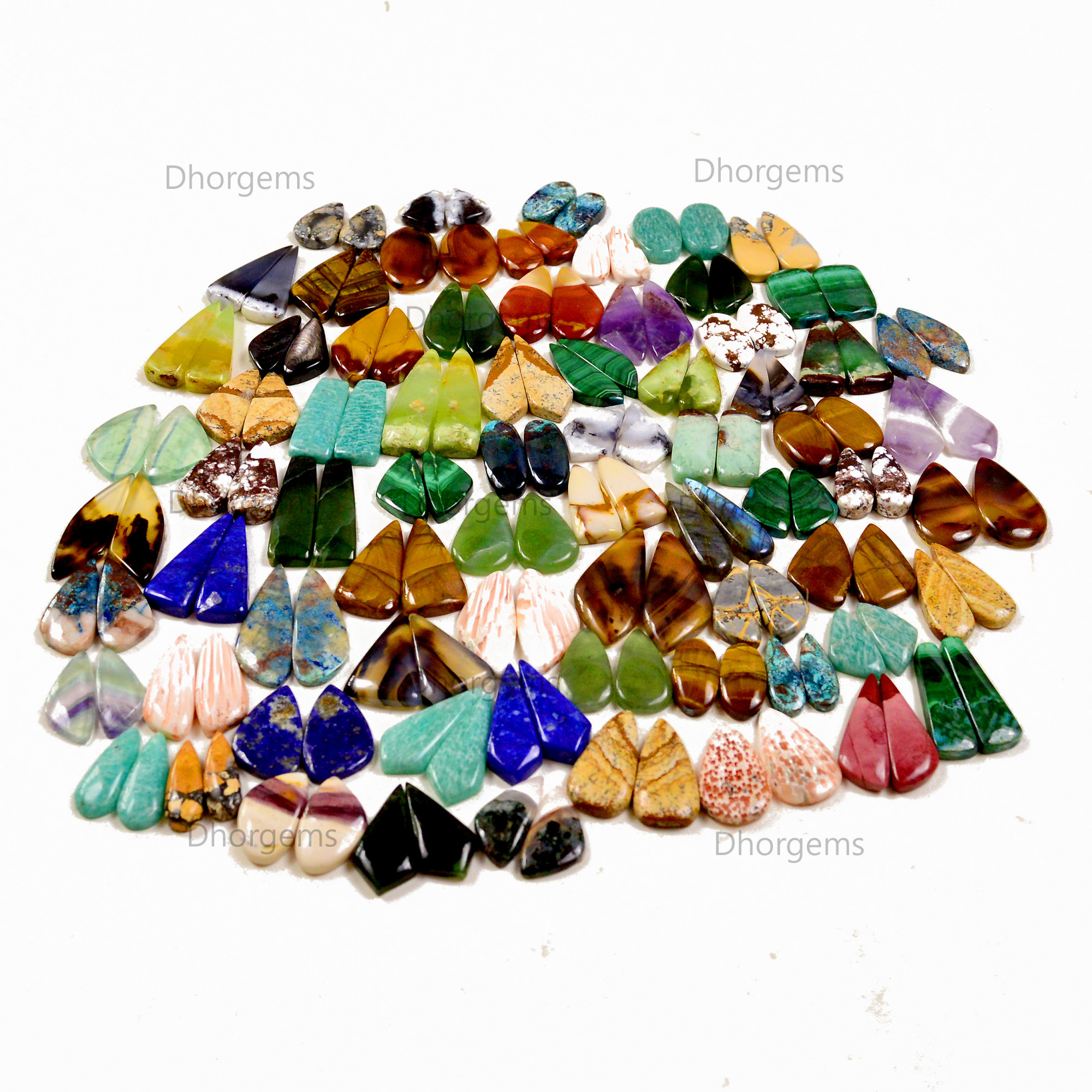 Natural Mix Gemstone Cabochon Pairs lot Multi Colors For silver Earrings Making
