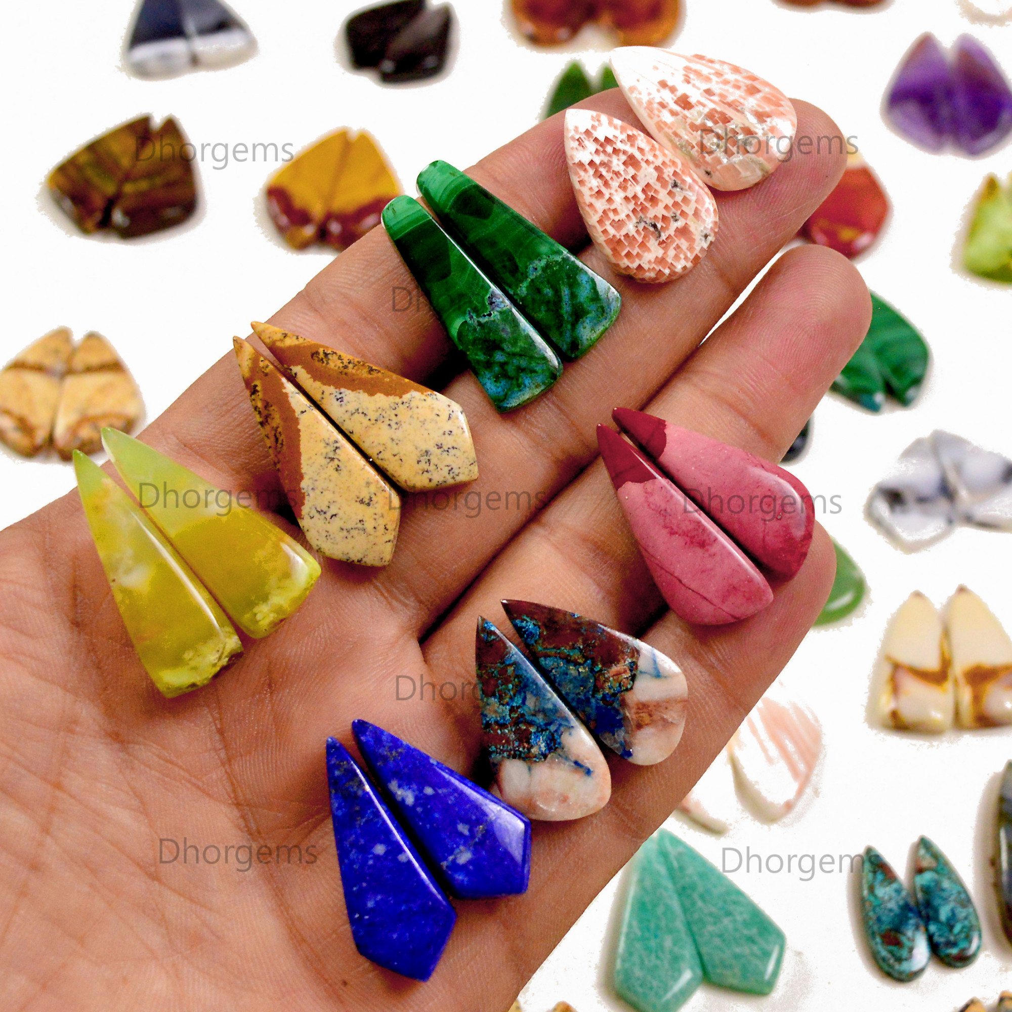 Natural Mix Gemstone Cabochon Pairs lot Multi Colors For silver Earrings Making