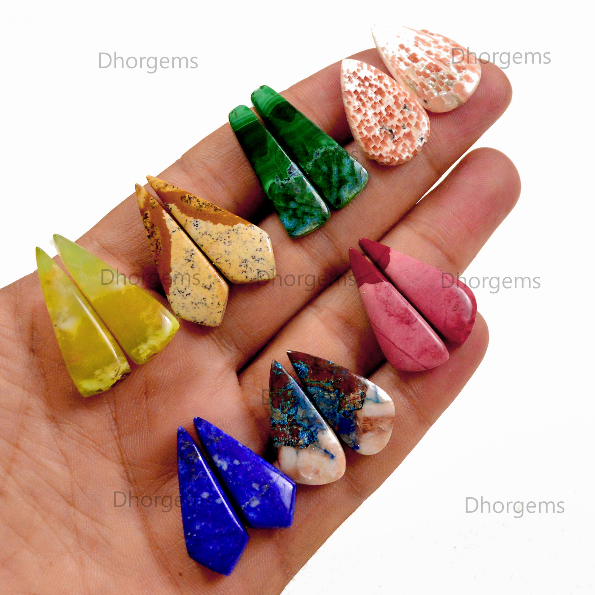 Natural Mix Gemstone Cabochon Pairs lot Multi Colors For silver Earrings Making