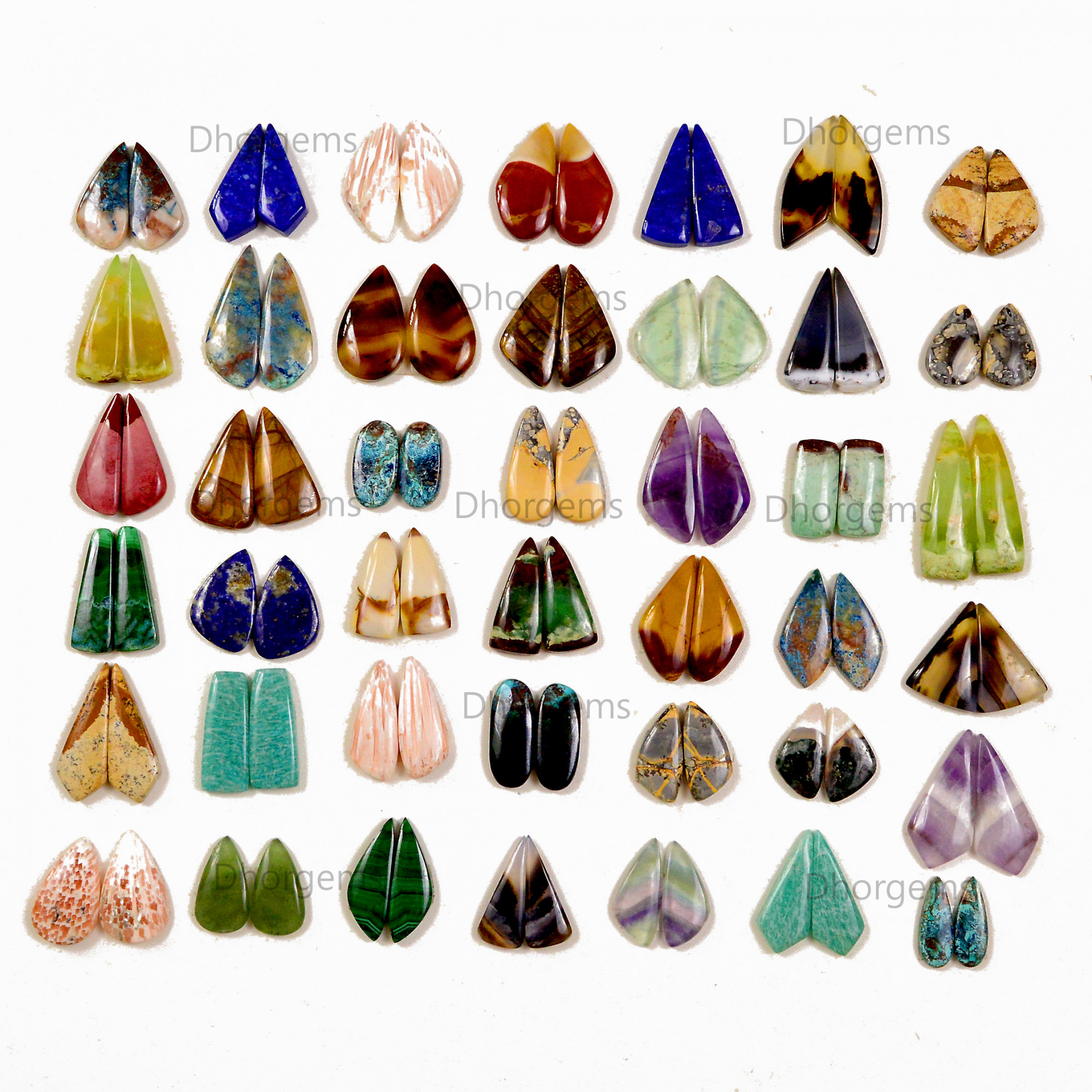 Natural Mix Gemstone Cabochon Pairs lot Multi Colors For silver Earrings Making
