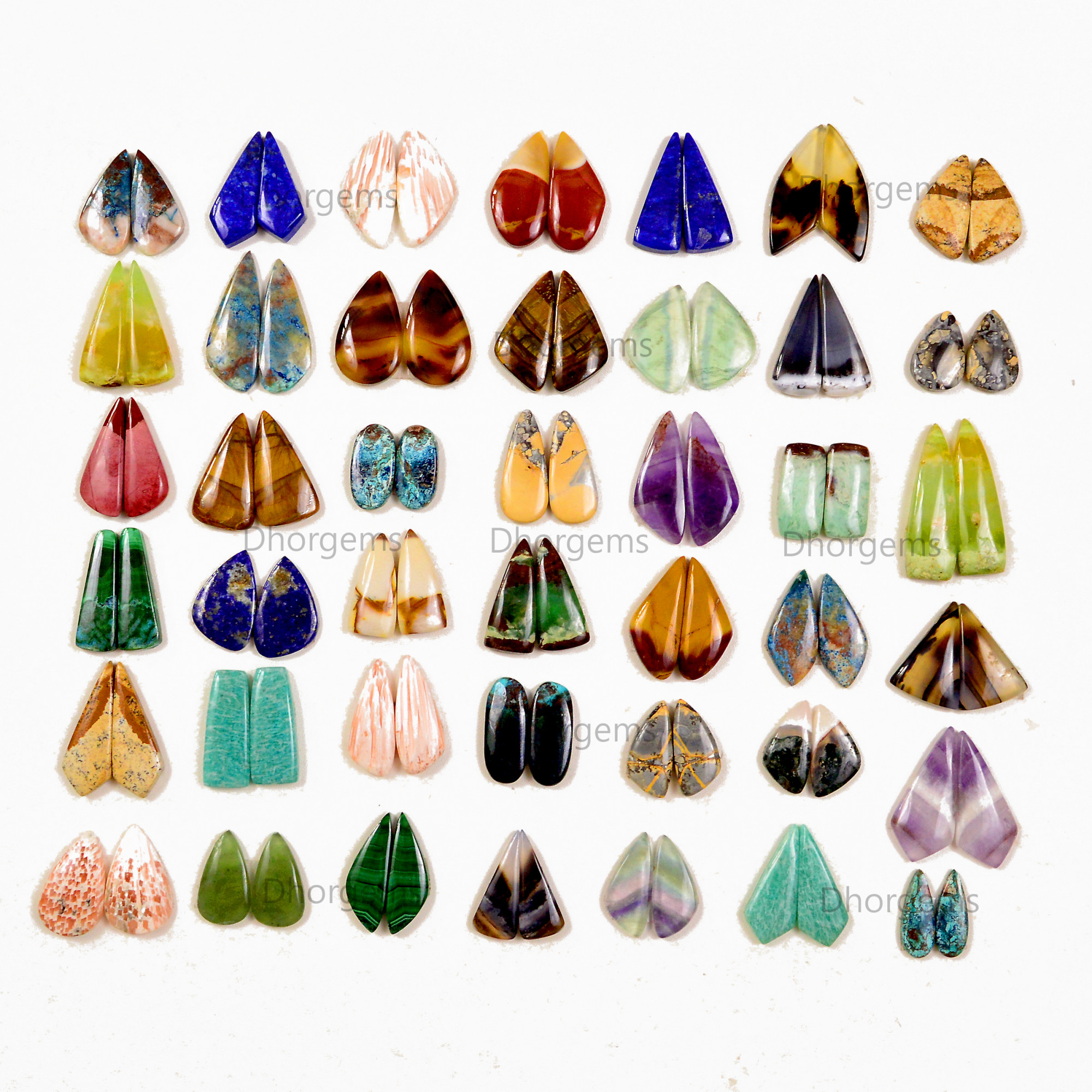 Natural Mix Gemstone Cabochon Pairs lot Multi Colors For silver Earrings Making