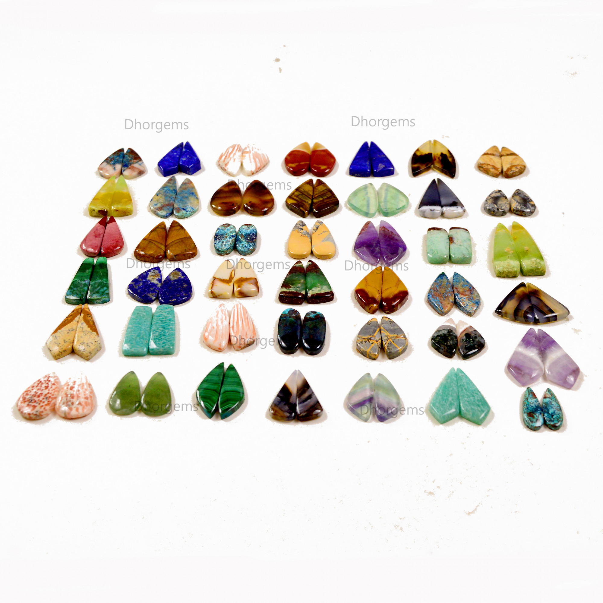 Natural Mix Gemstone Cabochon Pairs lot Multi Colors For silver Earrings Making