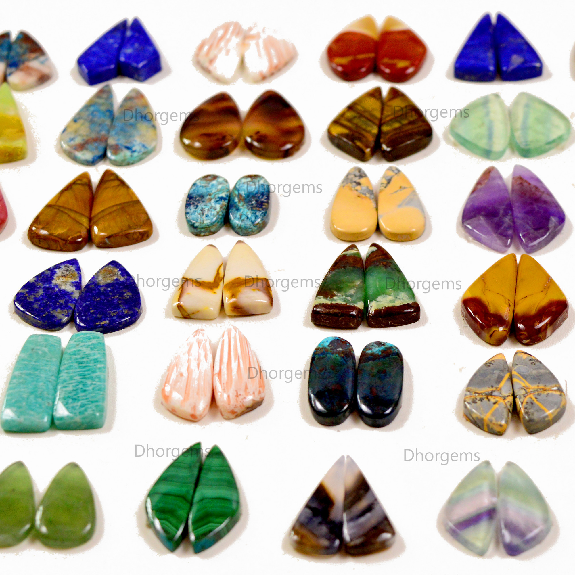 Natural Mix Gemstone Cabochon Pairs lot Multi Colors For silver Earrings Making
