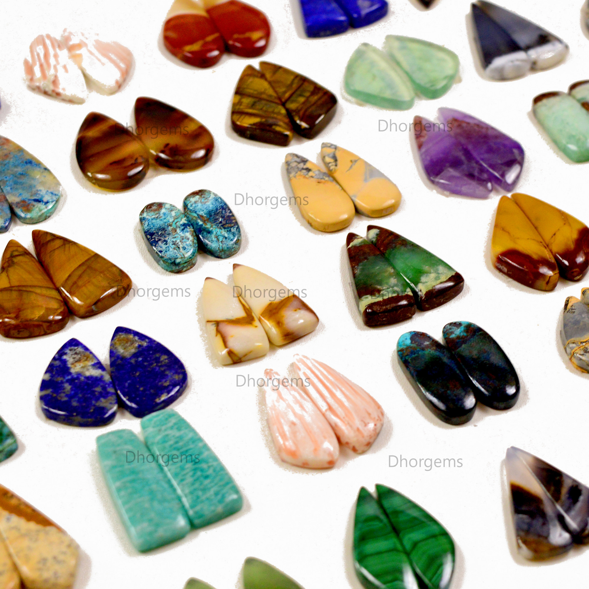 Natural Mix Gemstone Cabochon Pairs lot Multi Colors For silver Earrings Making