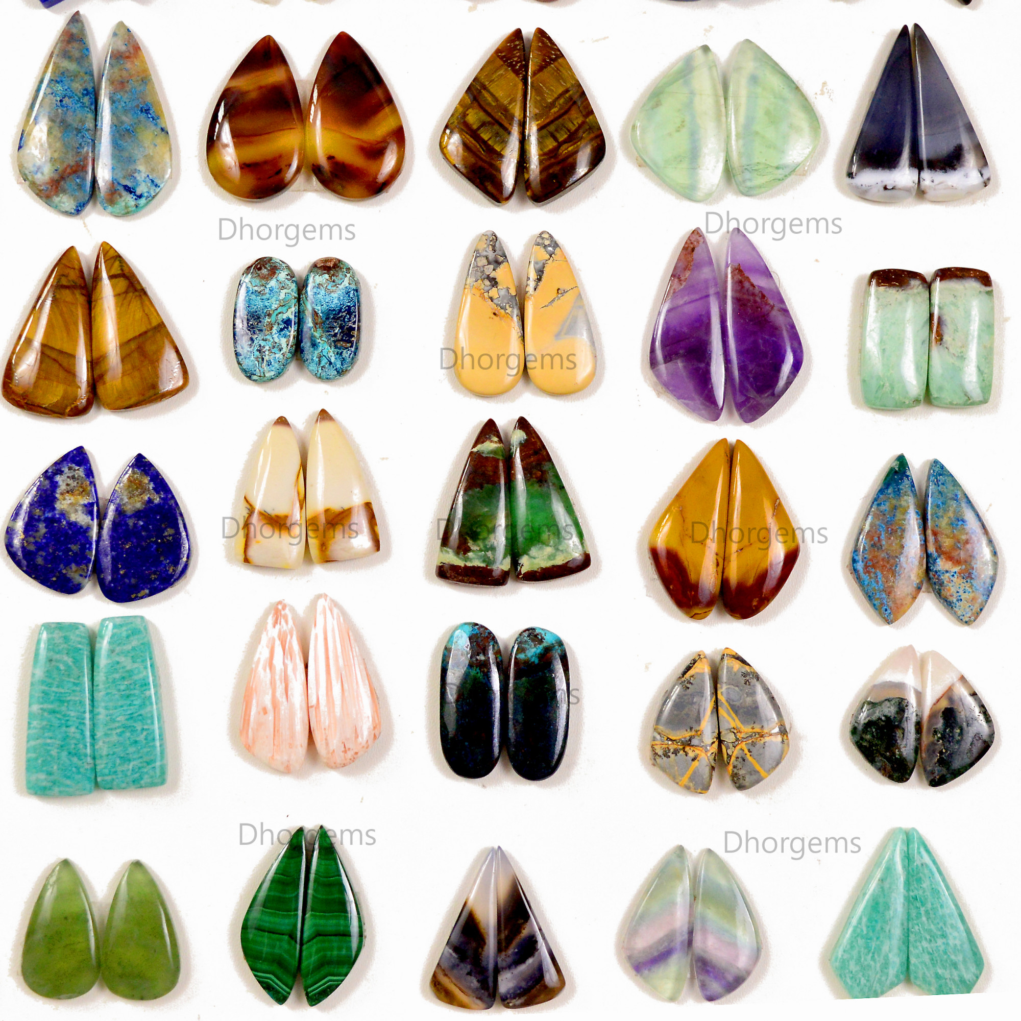 Natural Mix Gemstone Cabochon Pairs lot Multi Colors For silver Earrings Making