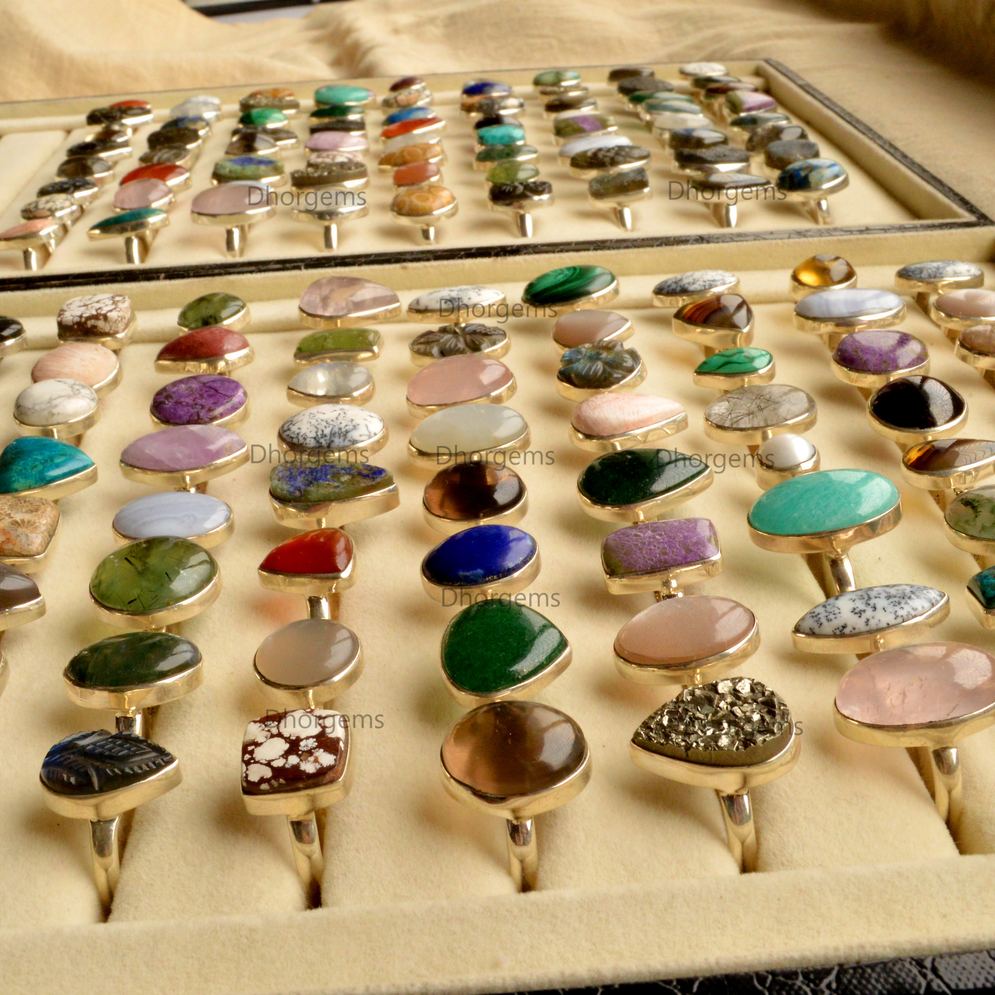 Natural Mix Gemstone 925 Sterling Silver Rings Wholesale Lot Handmade Gemstone Jewelry Random Selection Rings