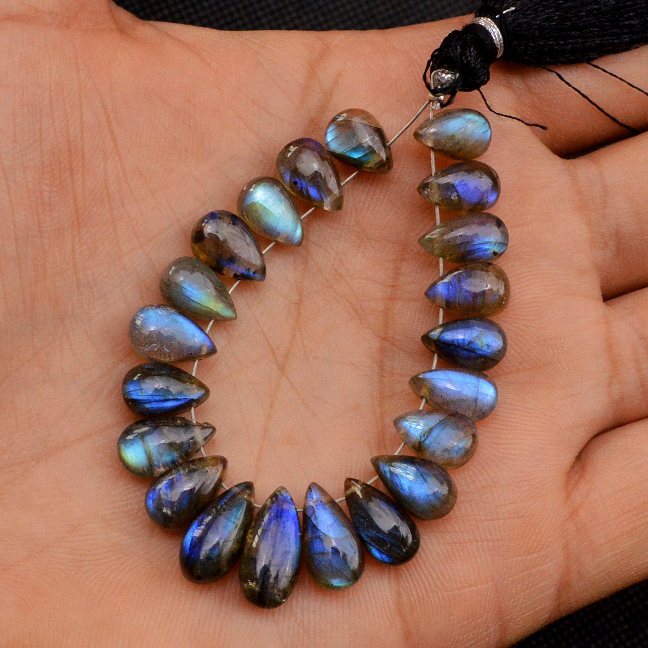 21 Pcs 63 Cts Natural Labradorite Drop Beads Side Drilled Briolette Gemstone 13x5 9x5mm 18583