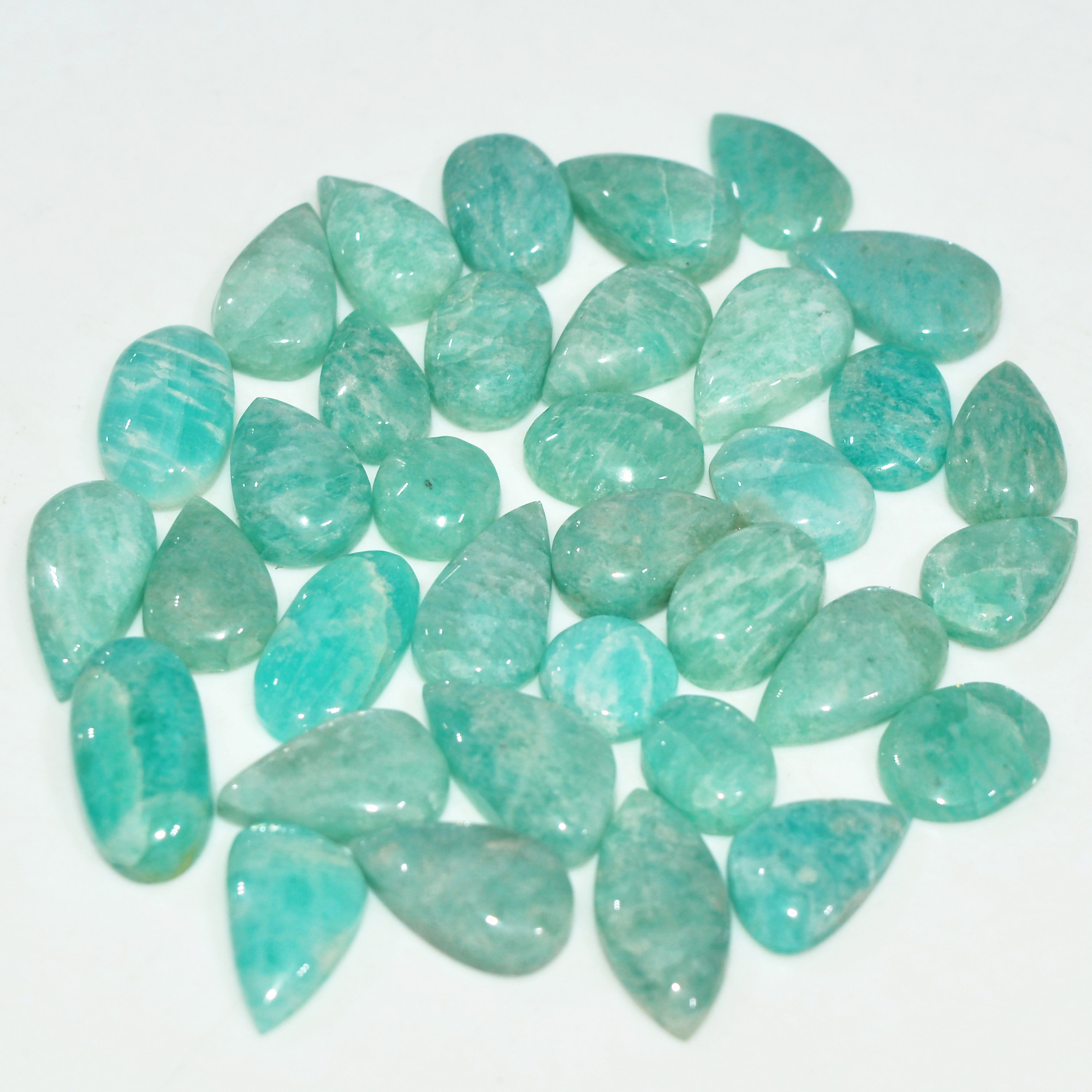 30Pcs 93Cts Natural Amazonite Gemstone Cabochon Lot Mix Shapes For Pendant 14x6 7x7mm 17672