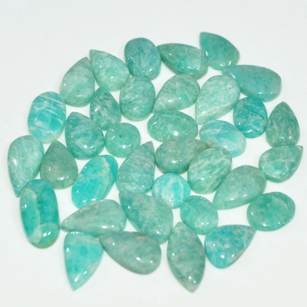 Image of 30Pcs 93Cts Natural Amazonite Gemstone Cabochon Lot Mix Shapes For Pendant 14x6 7x7mm #17672