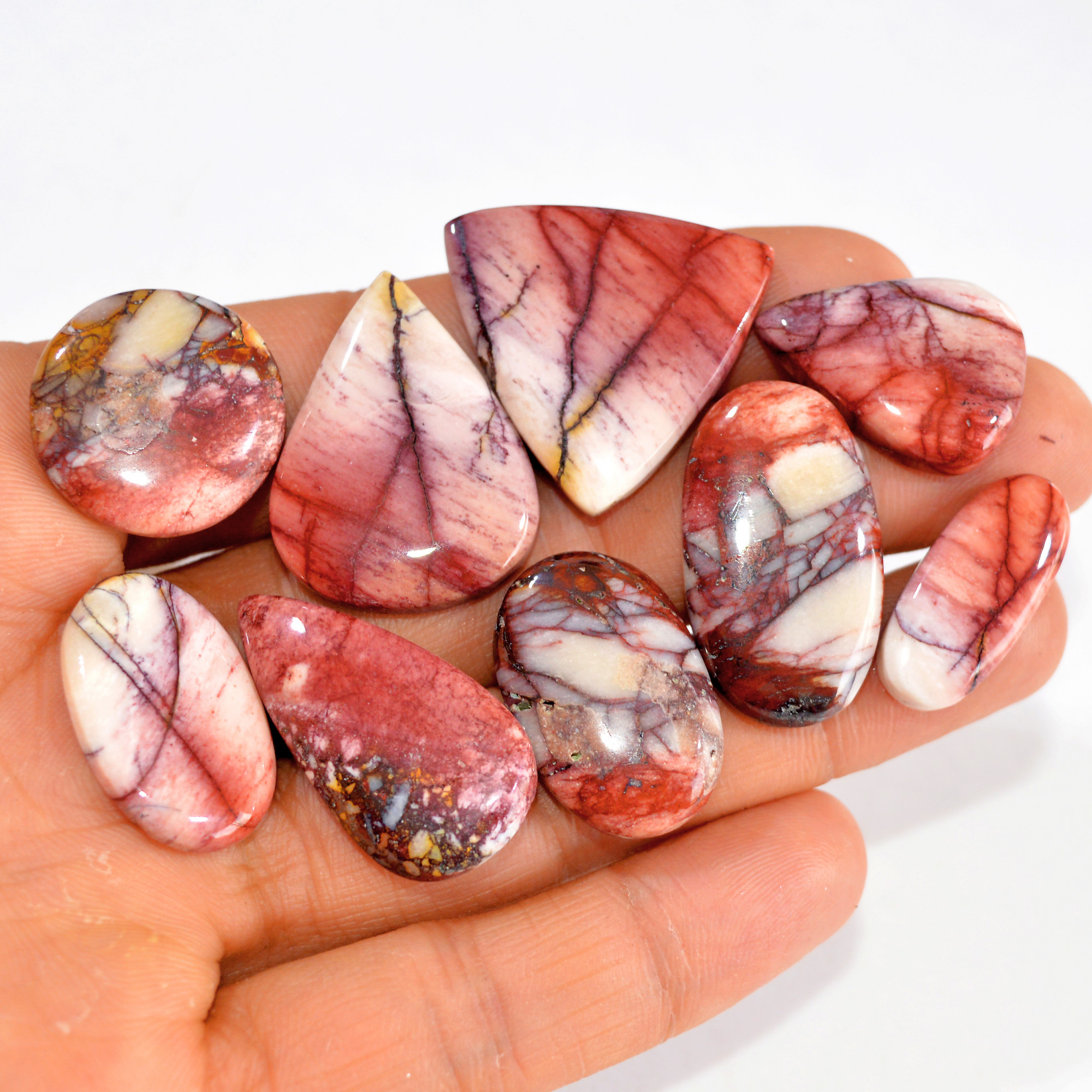 11 Pcs 119 Cts Natural Mookaite Jasper Cabochon Loose Semi Precious Wholesale Lot For Silver Jewelry Making 22x13 13x13mm 15109
