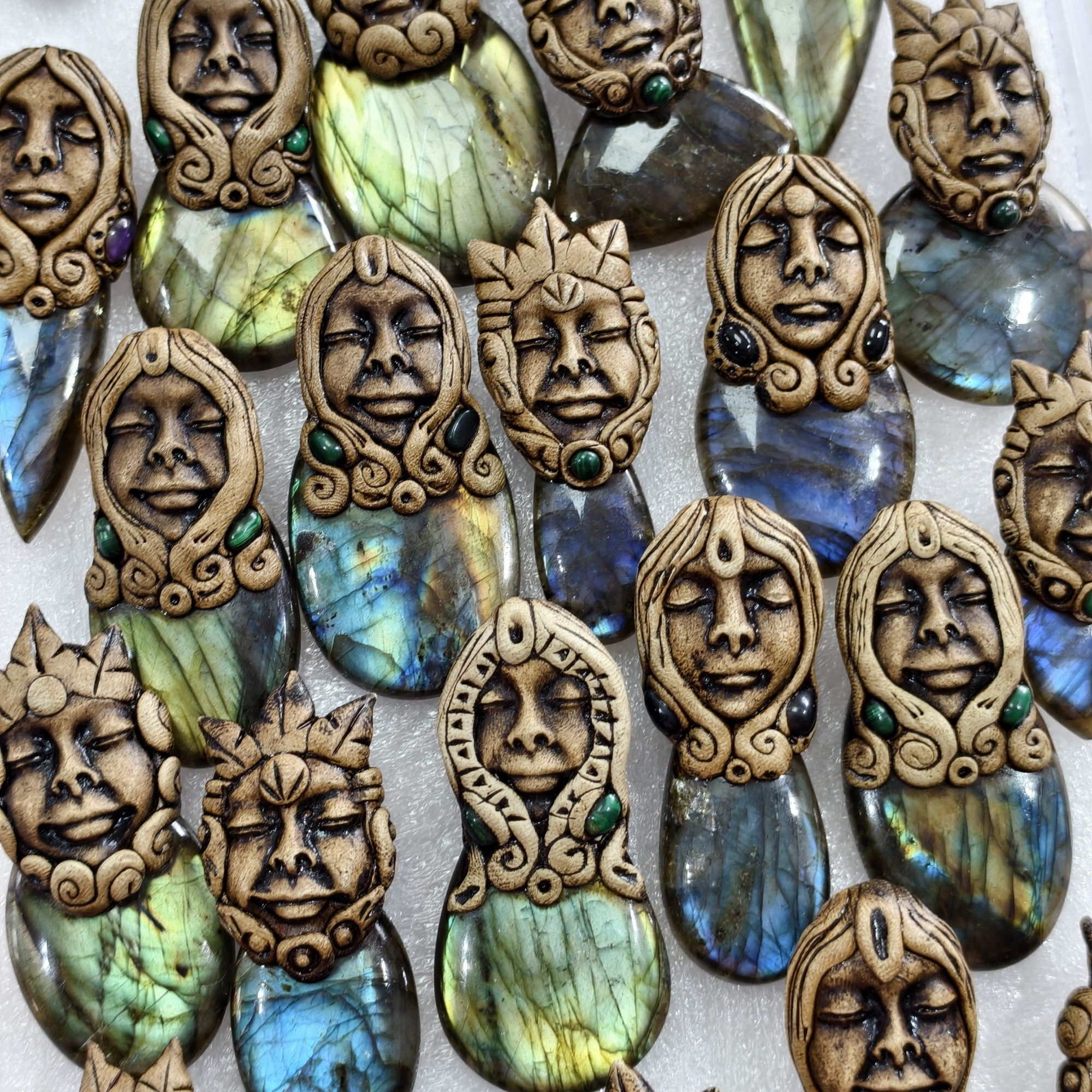 Handmade Natural Labradorite Clay Pendant for Jewelry Making 51x25x15mm 69x22x15mm Avg 120 Carat
