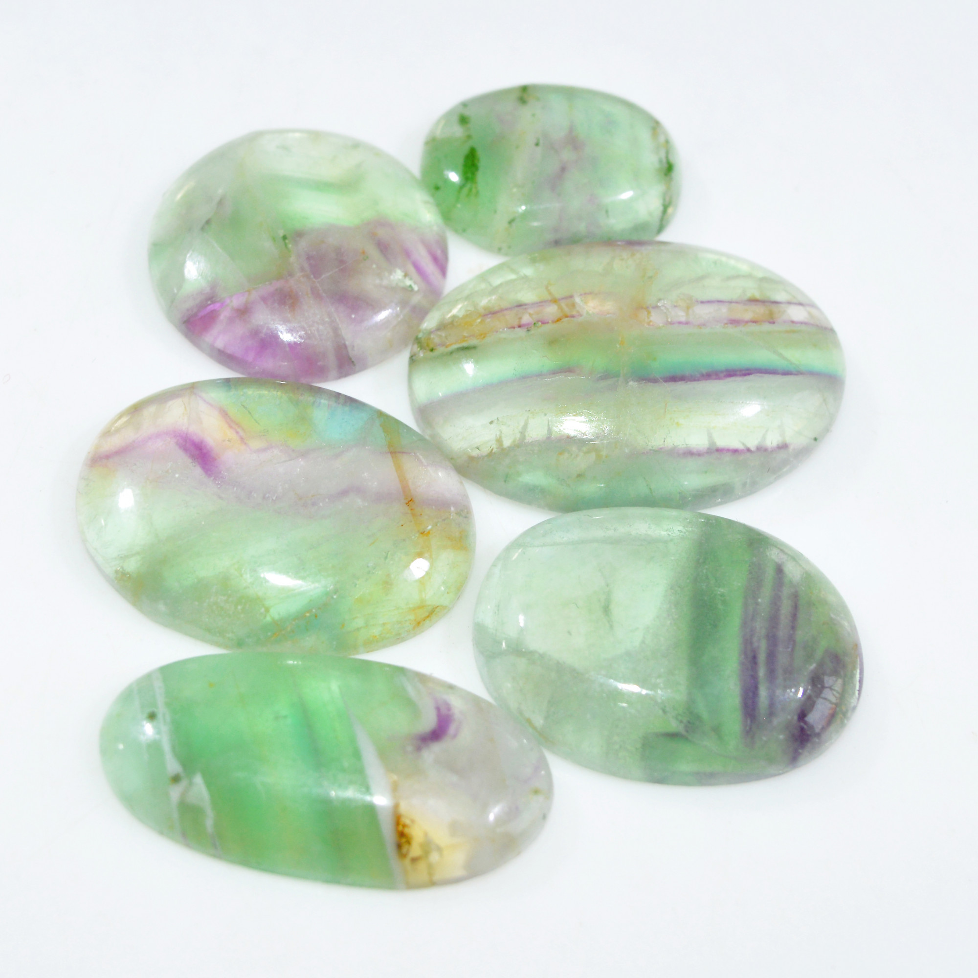 6 Pcs 253 Cts Natural Fluorite Cabochon Loose Gemstone Lot Multi colored Crystal Loose Gemstone for Jewelry Making 33x22 20x15mm 15243