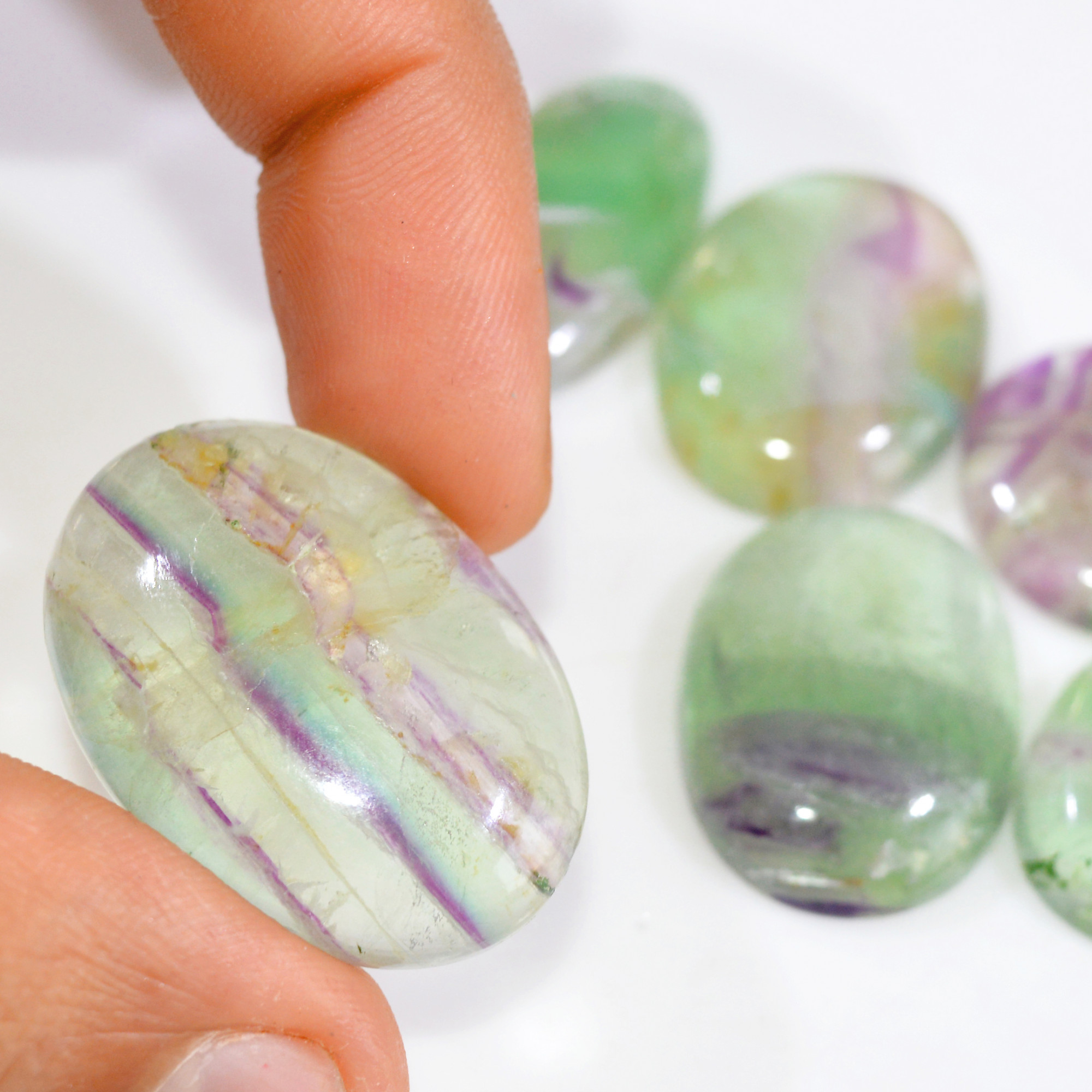 6 Pcs 253 Cts Natural Fluorite Cabochon Loose Gemstone Lot Multi colored Crystal Loose Gemstone for Jewelry Making 33x22 20x15mm 15243