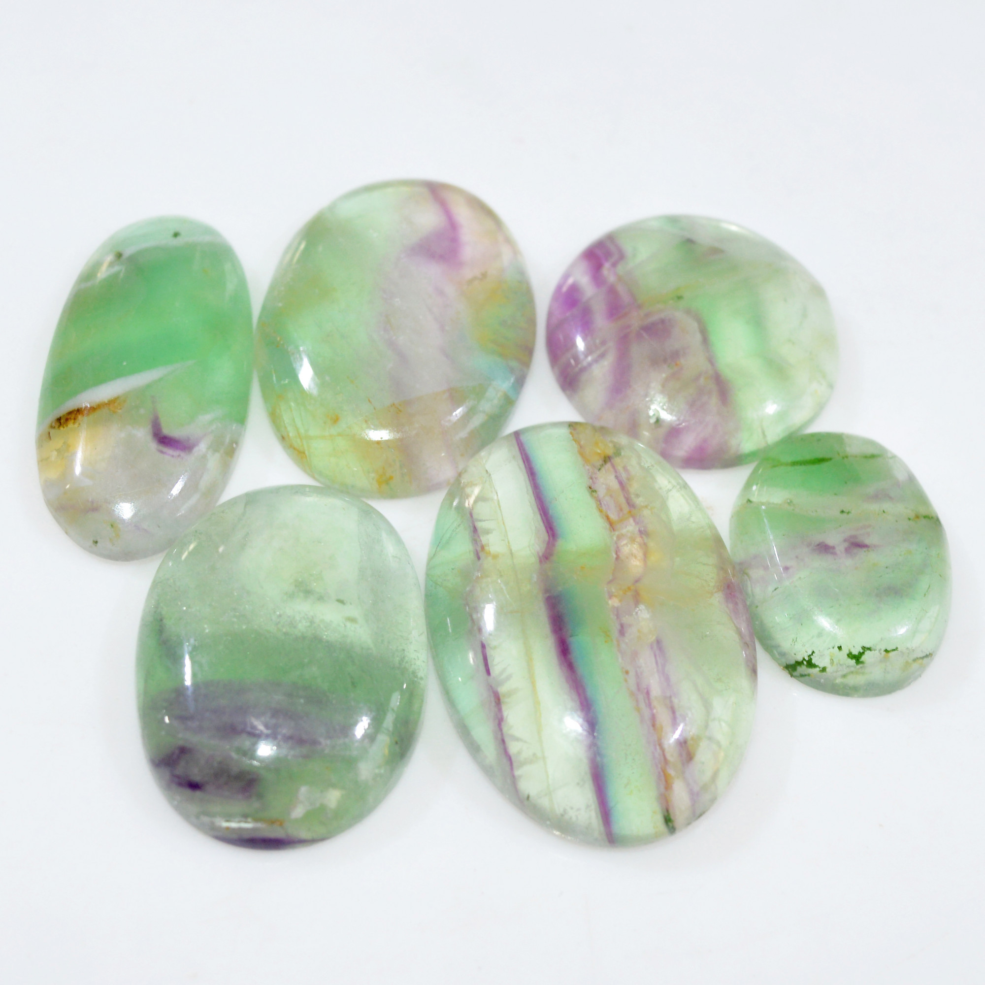 6 Pcs 253 Cts Natural Fluorite Cabochon Loose Gemstone Lot Multi colored Crystal Loose Gemstone for Jewelry Making 33x22 20x15mm 15243