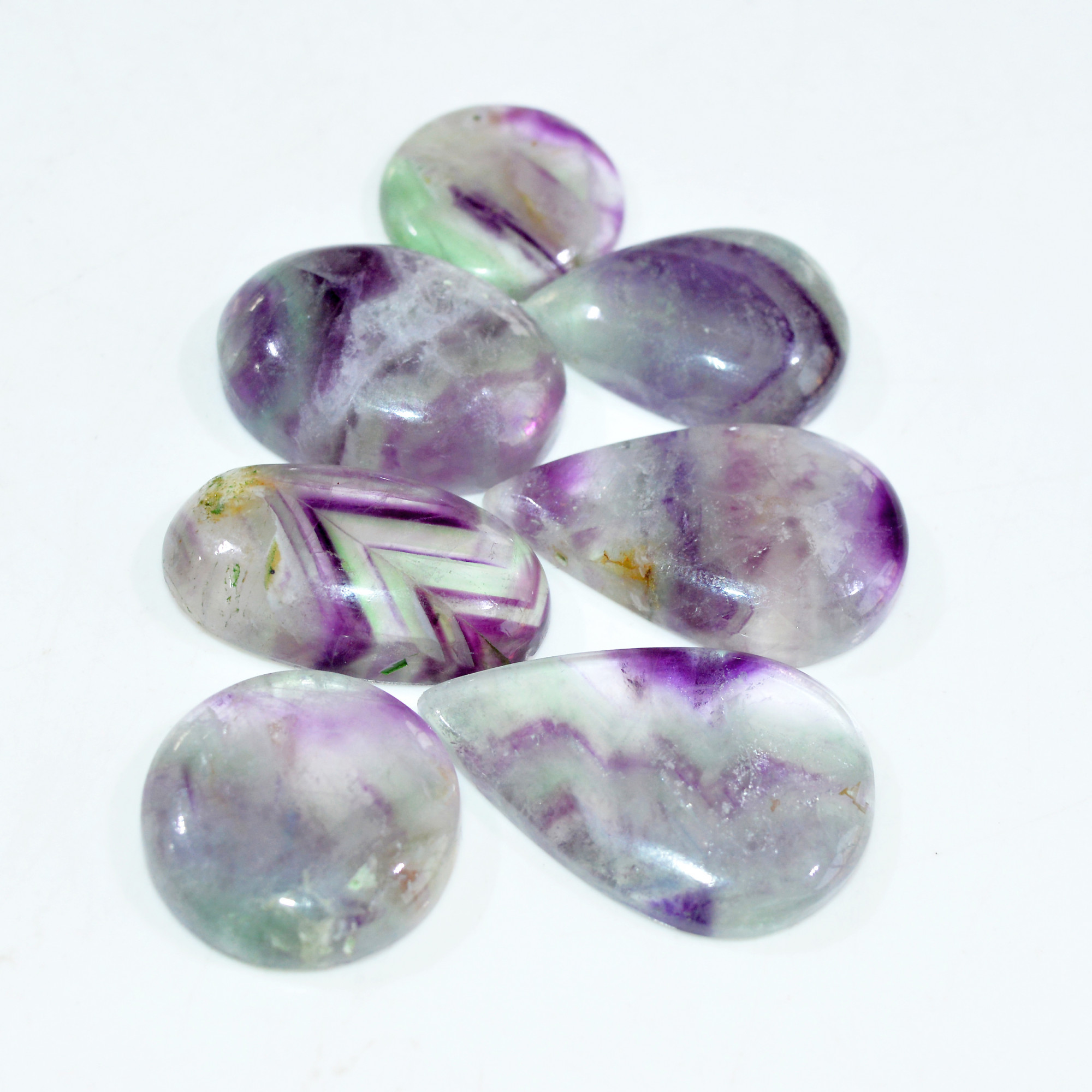 7 Pcs 213 Cts Natural Fluorite Cabochon Loose Gemstone Lot Multi colored Crystal Loose Gemstone for Jewelry Making 30x20 17x17mm 15244