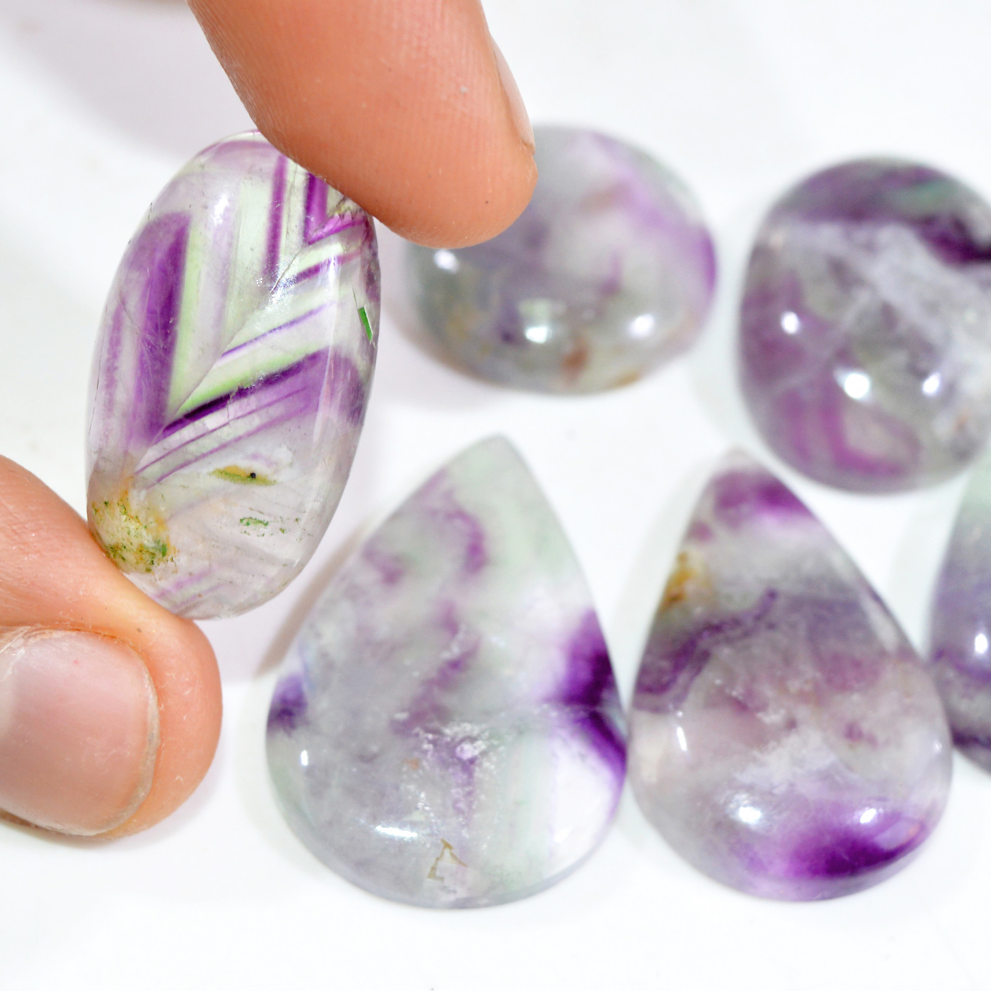 7 Pcs 213 Cts Natural Fluorite Cabochon Loose Gemstone Lot Multi colored Crystal Loose Gemstone for Jewelry Making 30x20 17x17mm 15244
