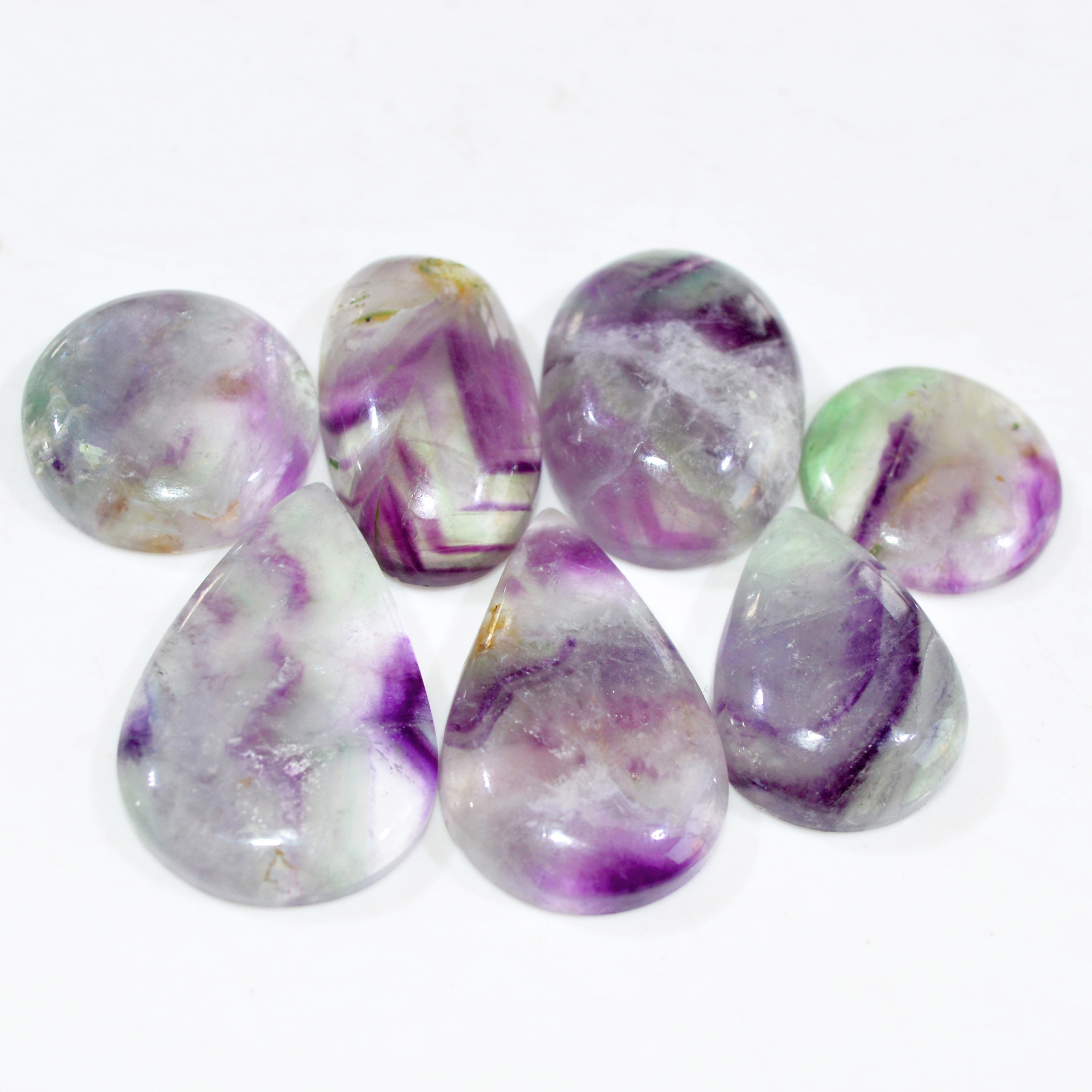 7 Pcs 213 Cts Natural Fluorite Cabochon Loose Gemstone Lot Multi colored Crystal Loose Gemstone for Jewelry Making 30x20 17x17mm 15244