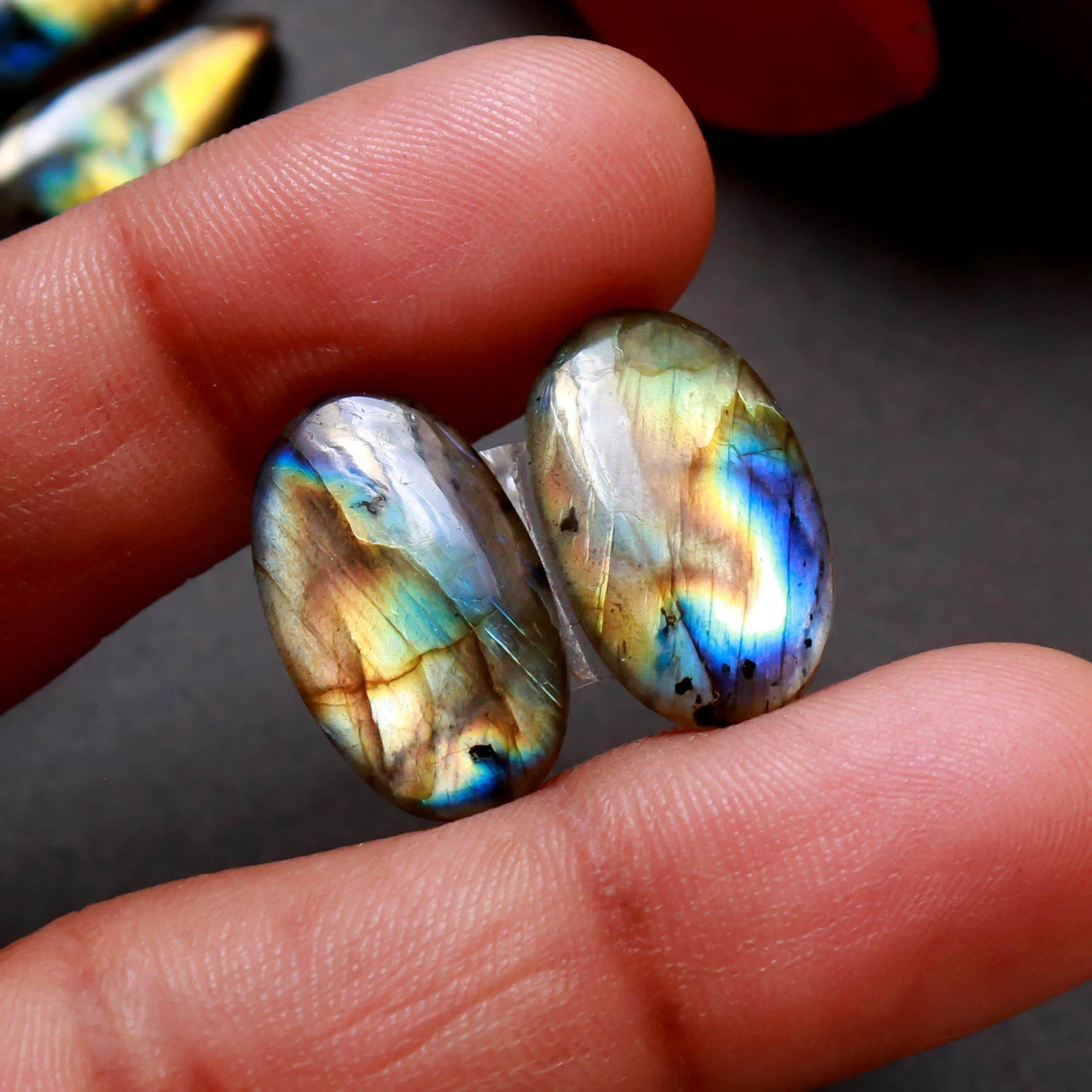 9Pairs 106Cts Natural Labradorite Gemstone Cabochon Pairs Lot 20x10 15x7mm 18505
