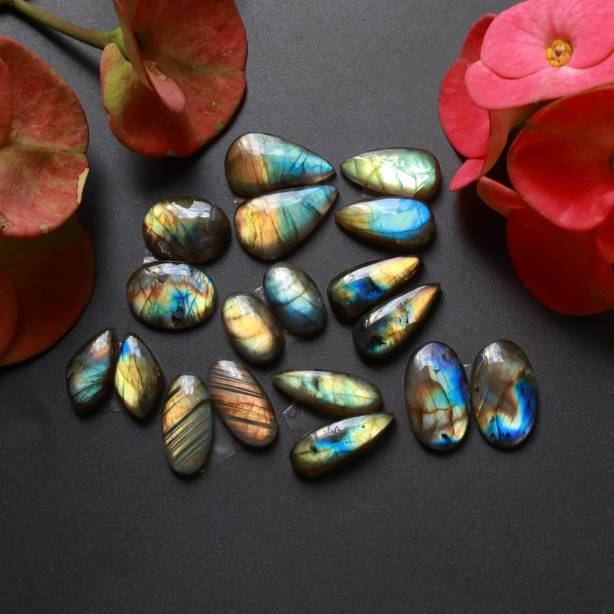 9Pairs 106Cts Natural Labradorite Gemstone Cabochon Pairs Lot 20x10 15x7mm 18505