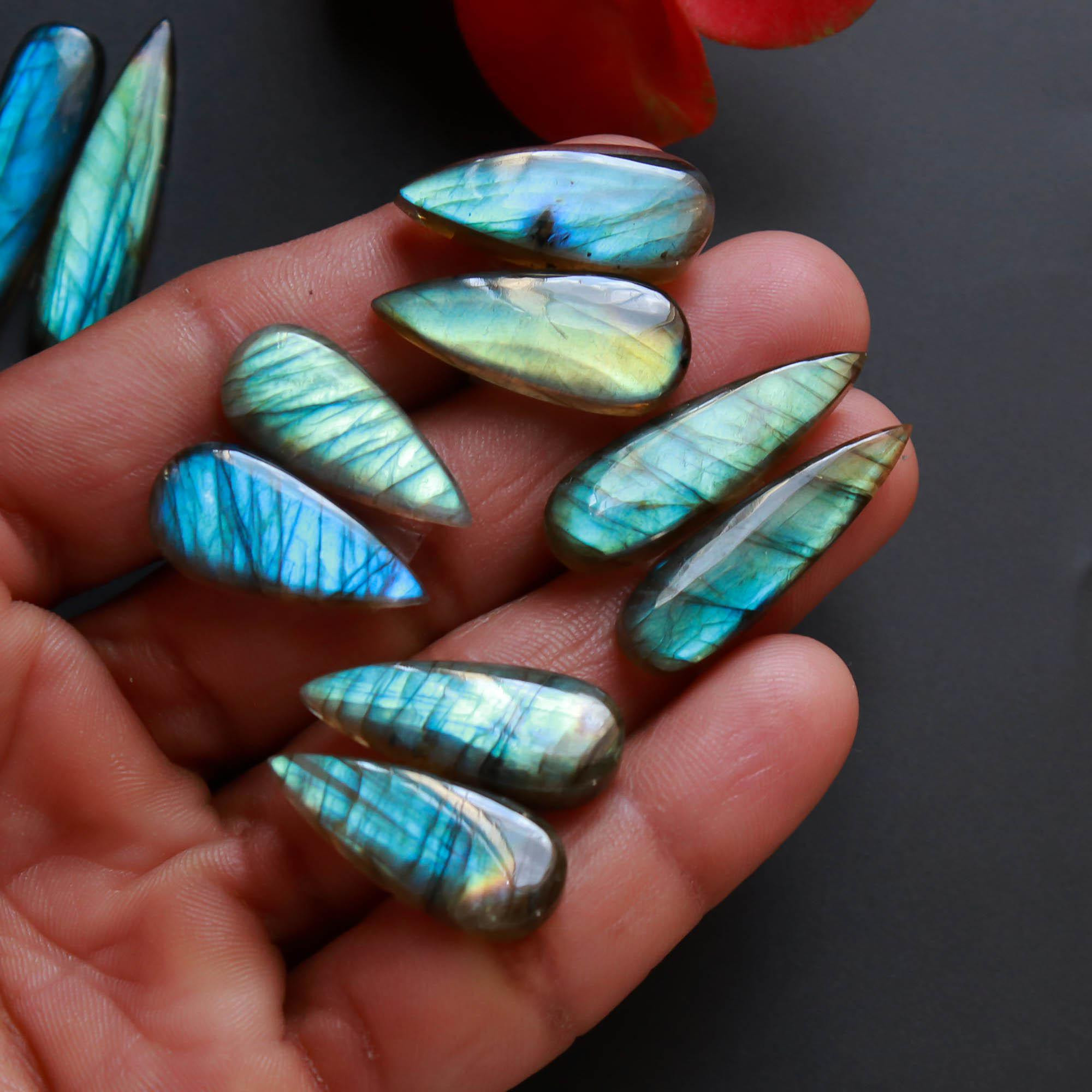 12Pairs 96Cts Natural Labradorite Gemstone Cabochon Pairs Lot 15x5 10x6mm 18518