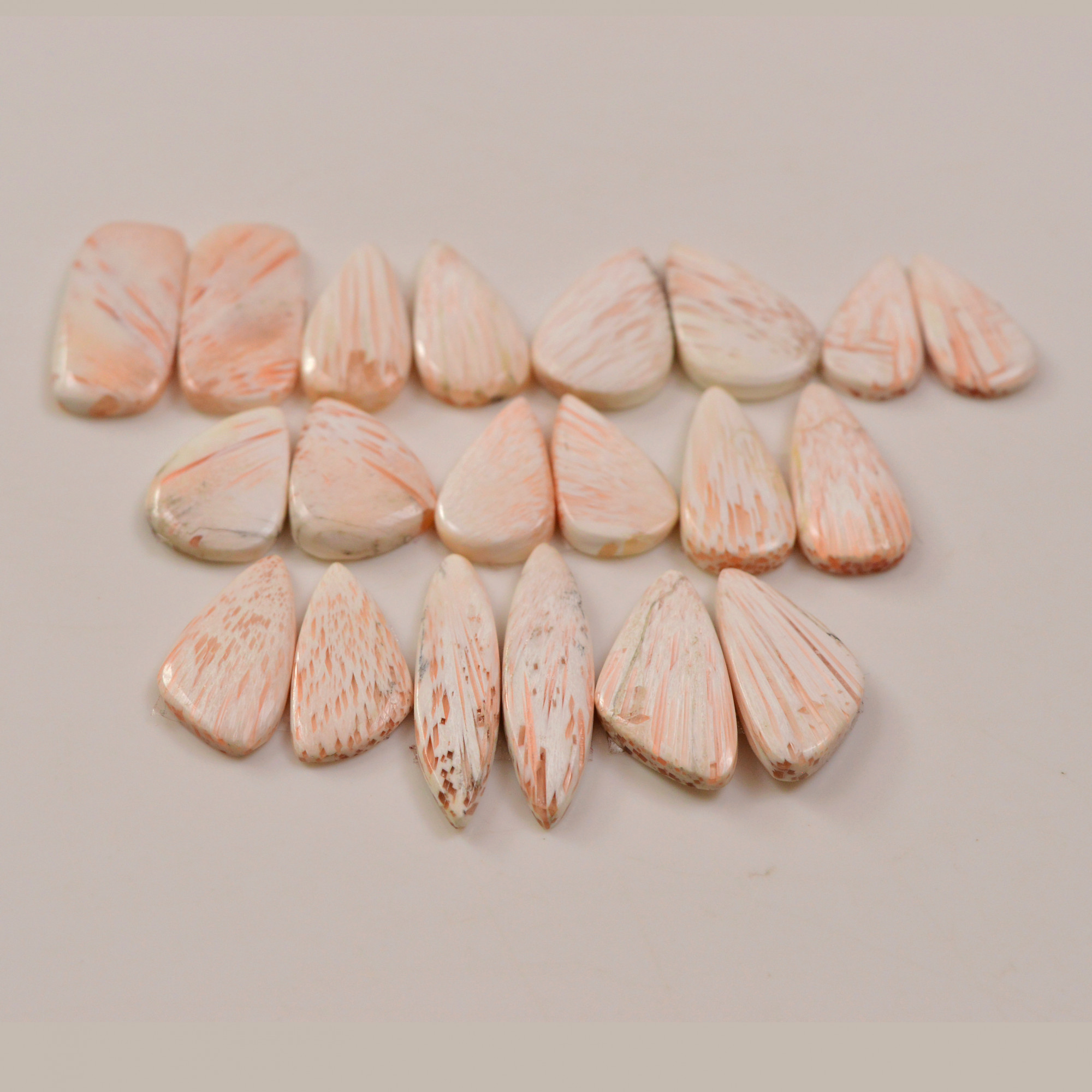 10 Pairs 118Cts Natural Pink Scolecite gemstone Cabochons Pairs lot for Jewelry Making  30x6 19x9mm 19743