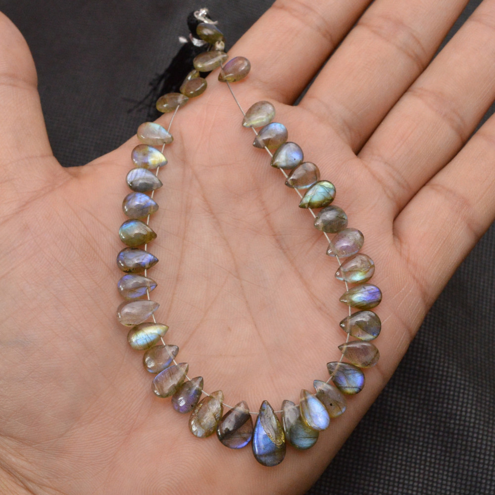 Image of 30 Pcs 34 Cts Natural Labradorite Drop Beads, Side Drilled Briolette Gemstone 7x3 5x3mm #18648