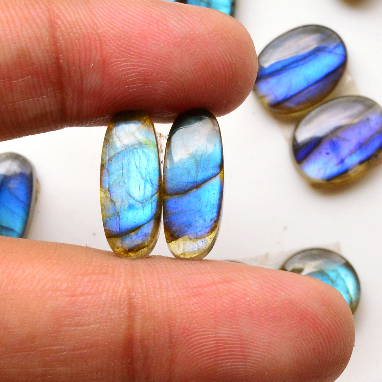 15 Pair 107Cts Natural Labradorite Pair Gemstone Lot for jewellery making 22x7 10x10mm 19768