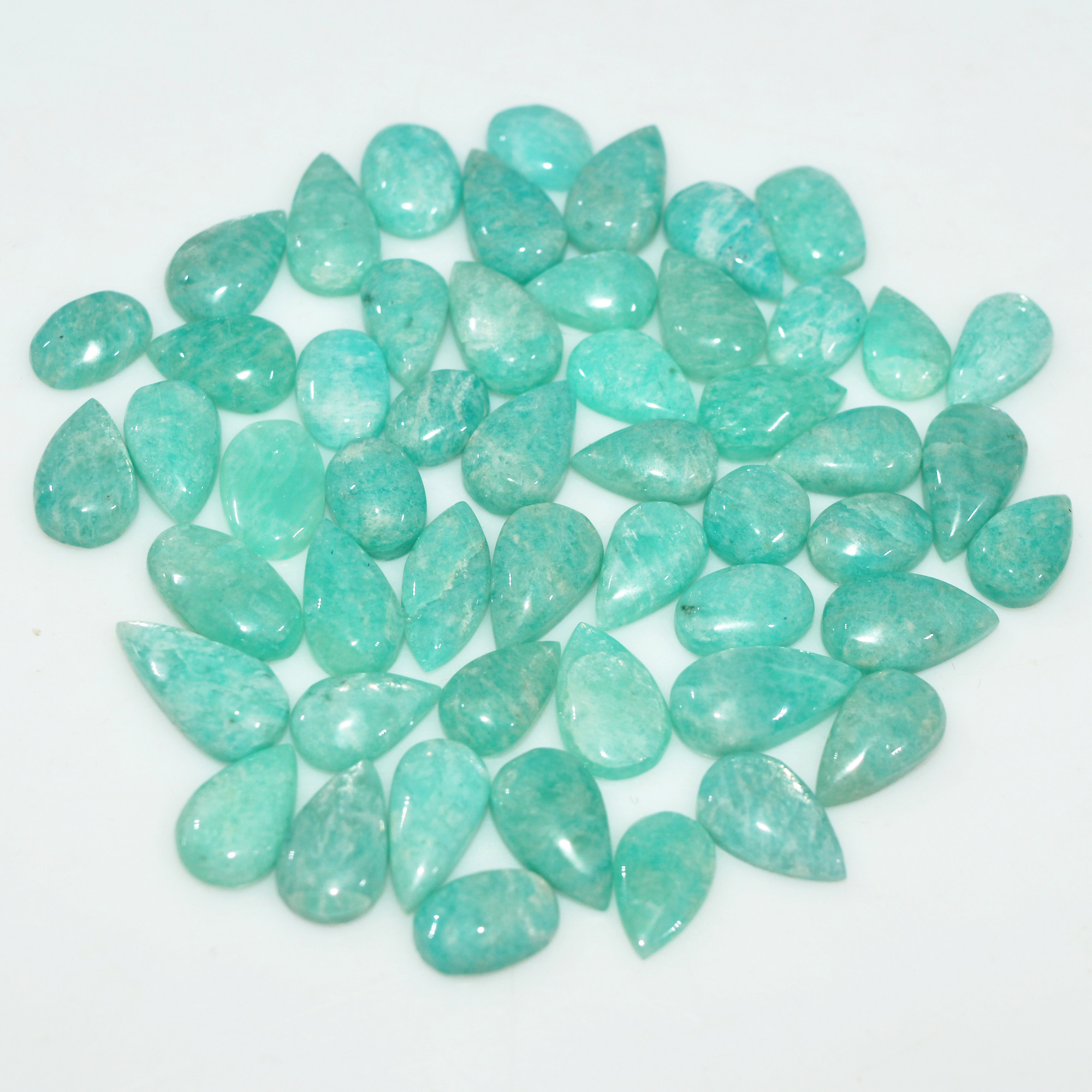50Pcs 87Cts Natural Green Amazonite Loose Gemstone Cabochon For Silver Jewelry 11x5 5x4mm 17646