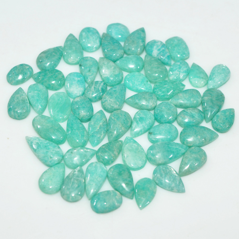 Image of 50Pcs 87Cts Natural Green Amazonite Loose Gemstone Cabochon For Silver Jewelry 11x5 5x4mm #17646