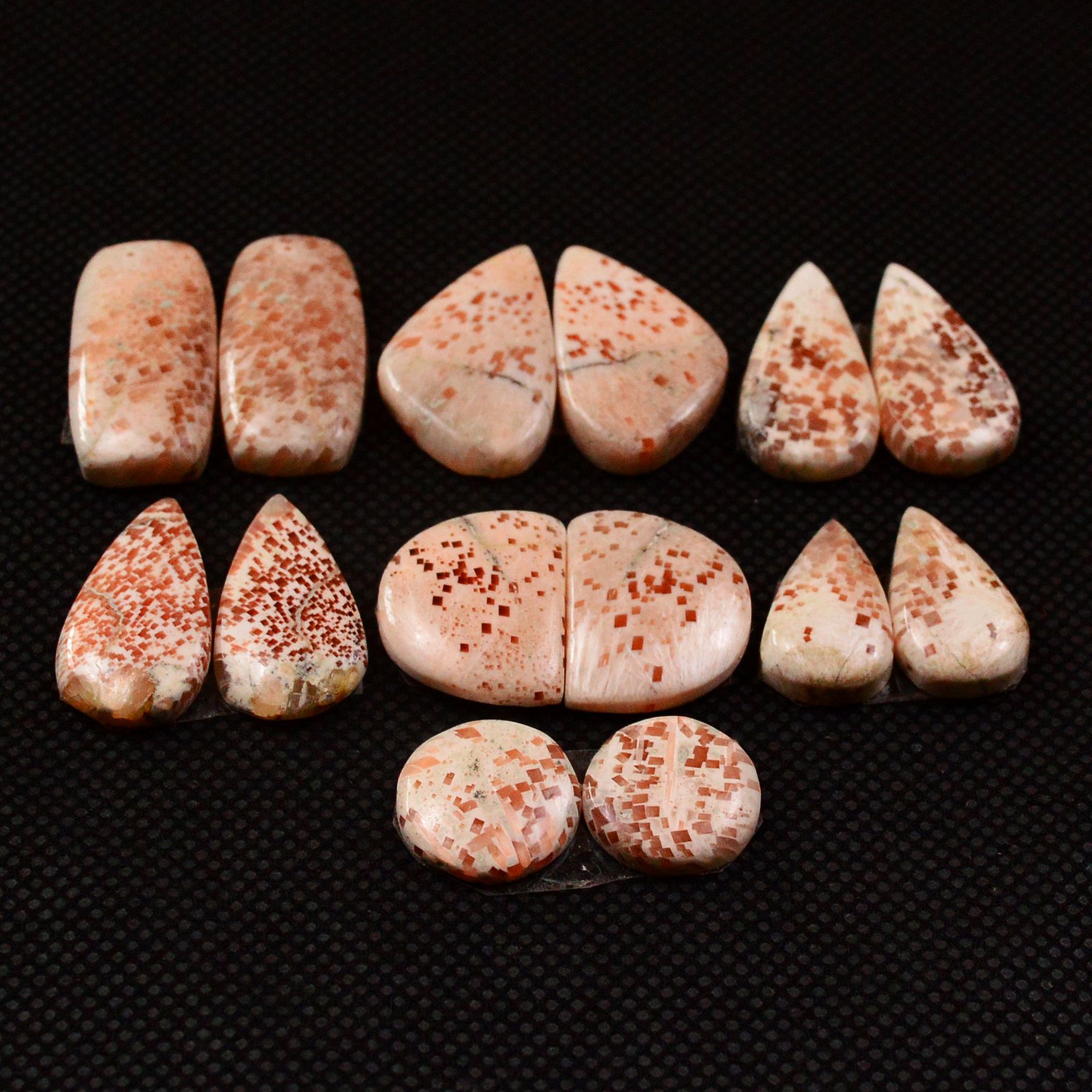 7 Pairs 100Cts Natural Pink Scolecite Cabochons Pairs lot for Silver Jewelry Making  21x9 11x11mm 19253