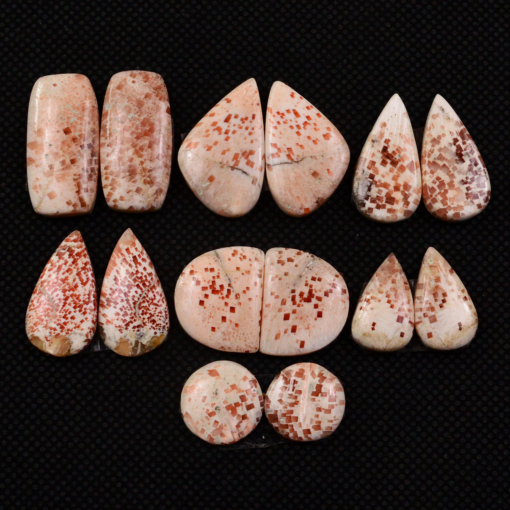 7 Pairs 100Cts Natural Pink Scolecite Cabochons Pairs lot for Silver Jewelry Making  21x9 11x11mm 19253
