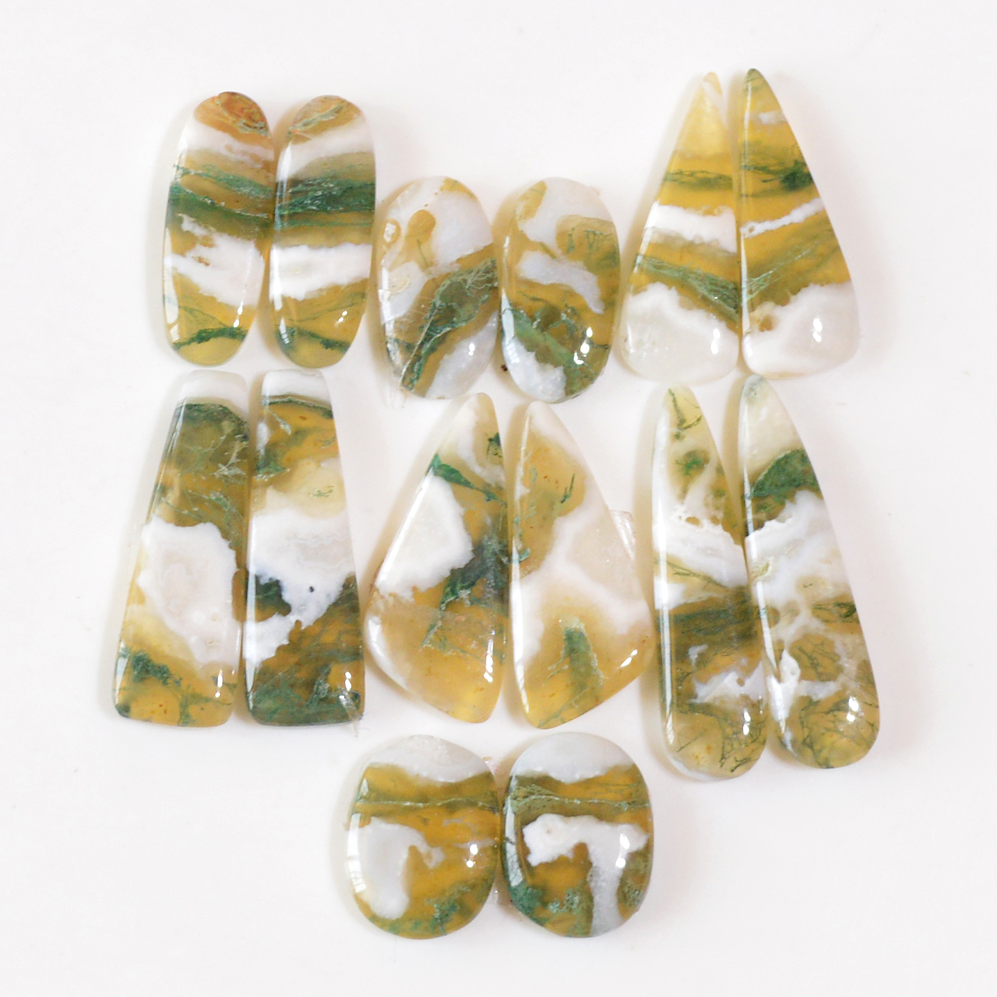 7 Pairs 120 Cts Natural Green Moss Agate Cabochon Gemstone Dangle Earrings Pairs Lot 30x6 14x10mm 18797