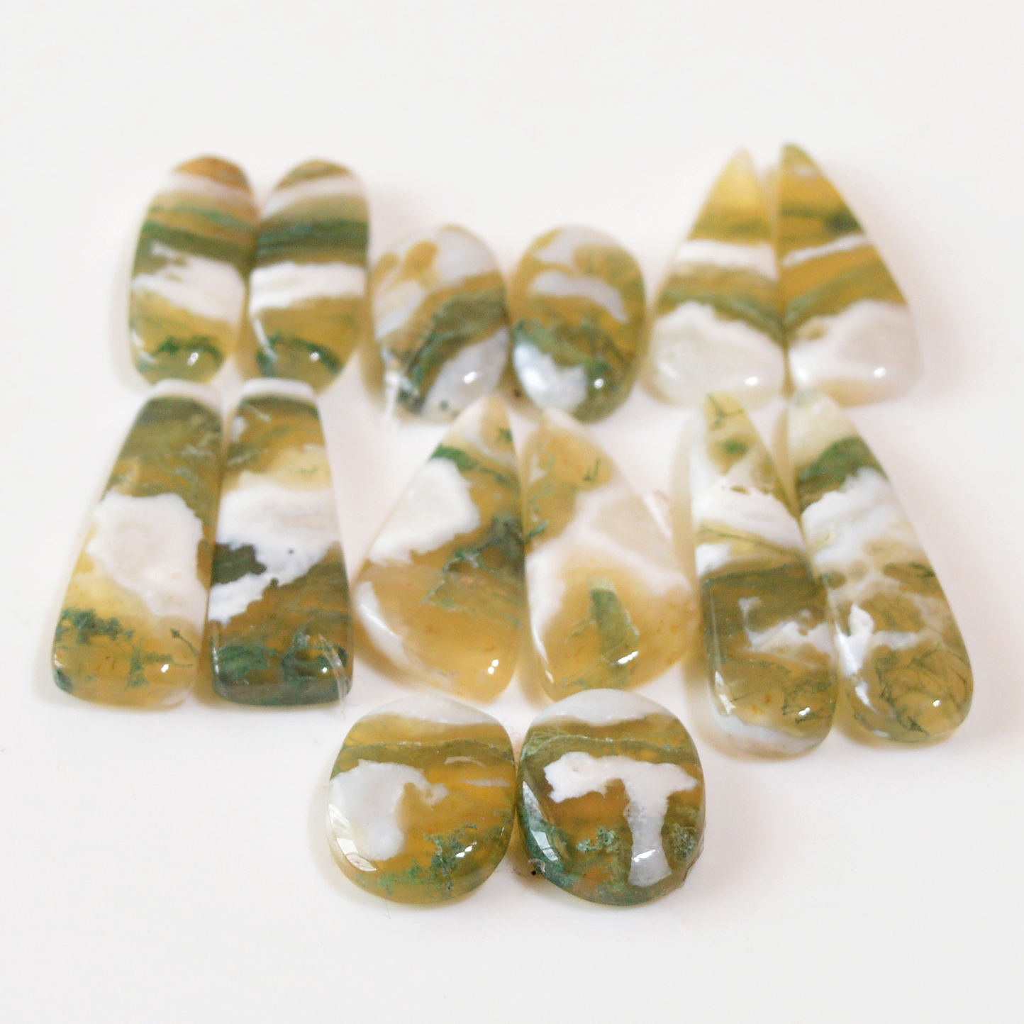 7 Pairs 120 Cts Natural Green Moss Agate Cabochon Gemstone Dangle Earrings Pairs Lot 30x6 14x10mm 18797