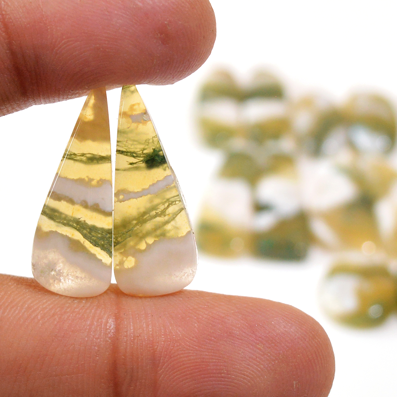 7 Pairs 120 Cts Natural Green Moss Agate Cabochon Gemstone Dangle Earrings Pairs Lot 30x6 14x10mm 18797