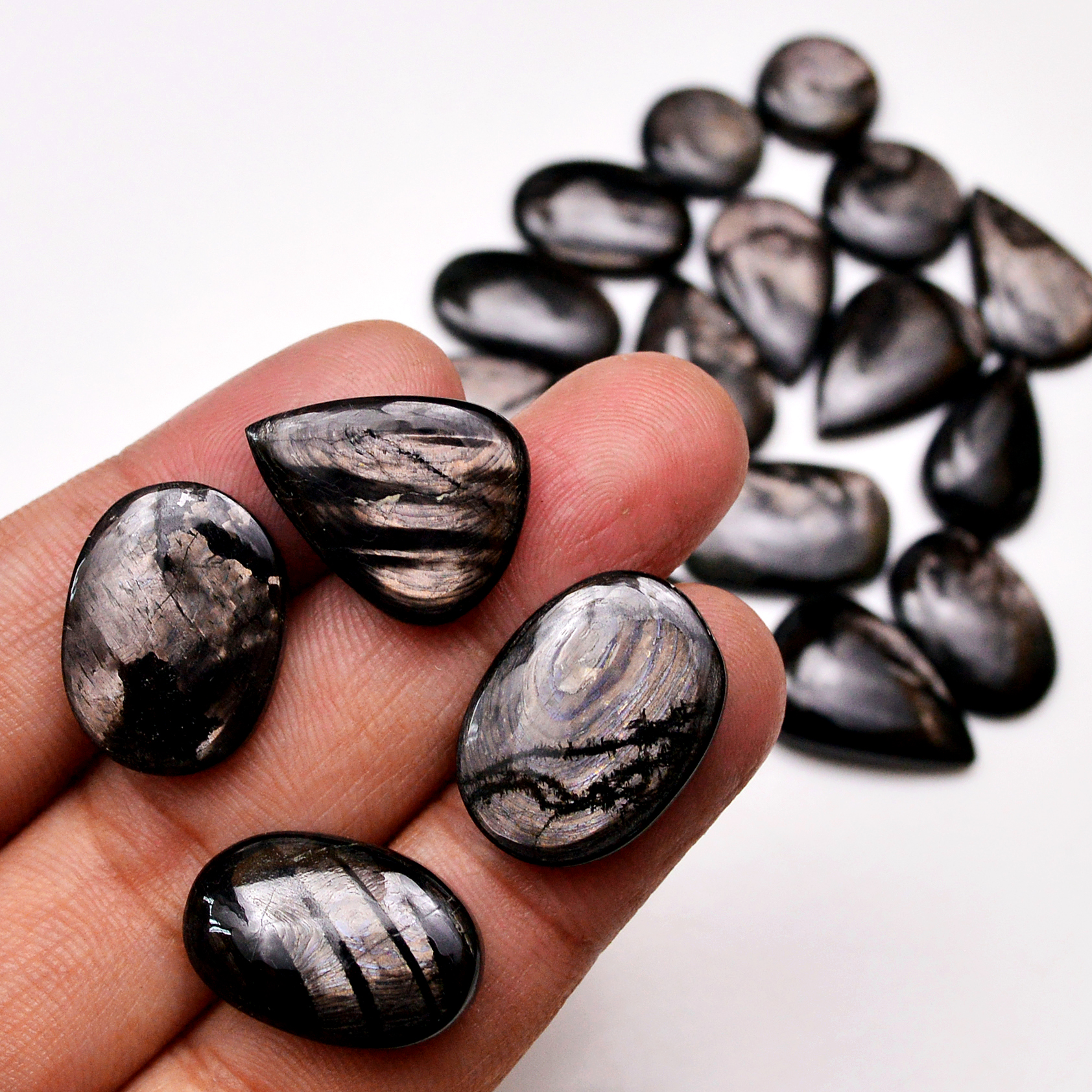 19 Pcs 227 Cts Natural Hypersthene Gemstone Cabochon Lot 26X14 13X13mm 18934