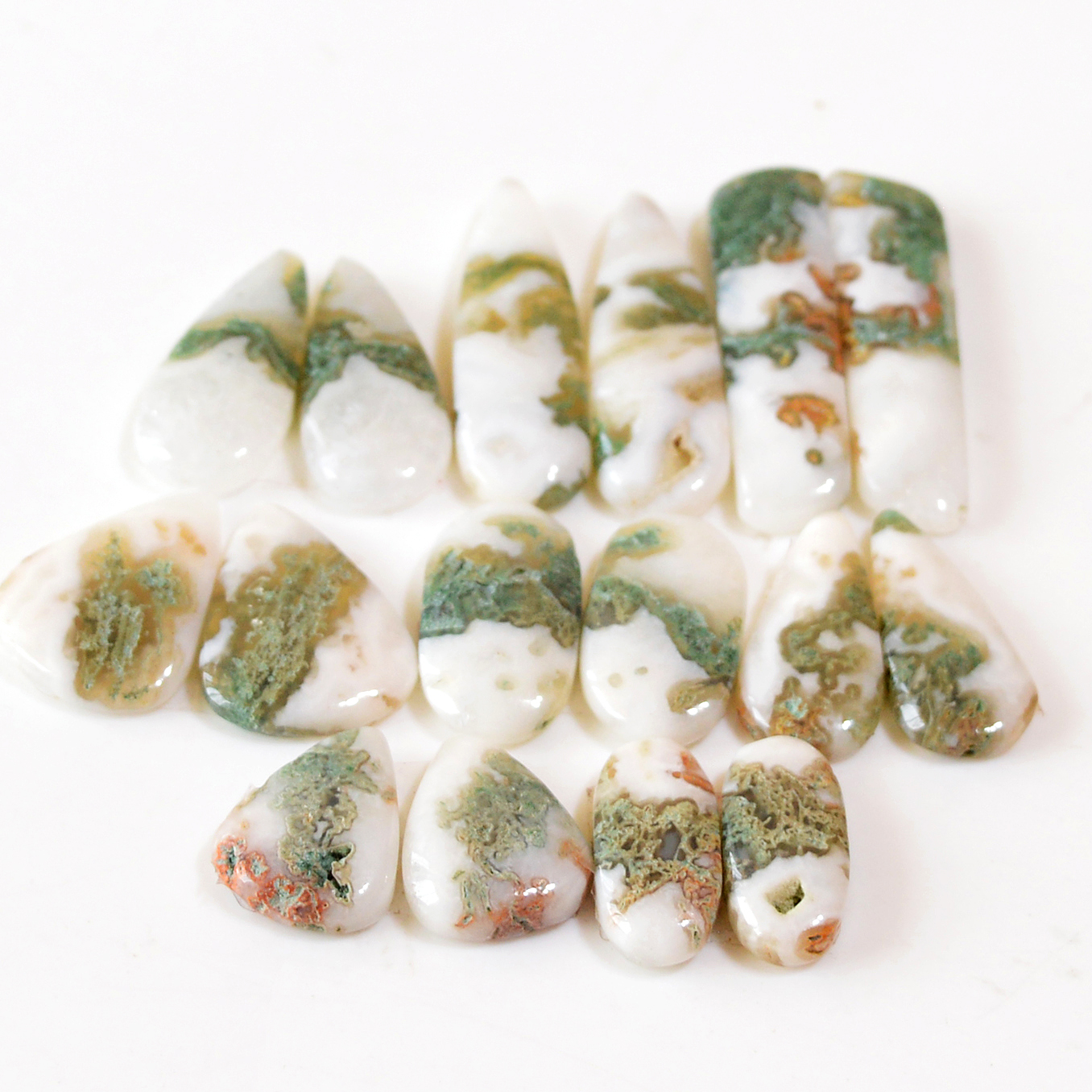 8 Pairs 118 Cts Natural Green Moss Agate Cabochon Gemstone Dangle Earrings Pairs Lot 31x6 15x6mm 18806