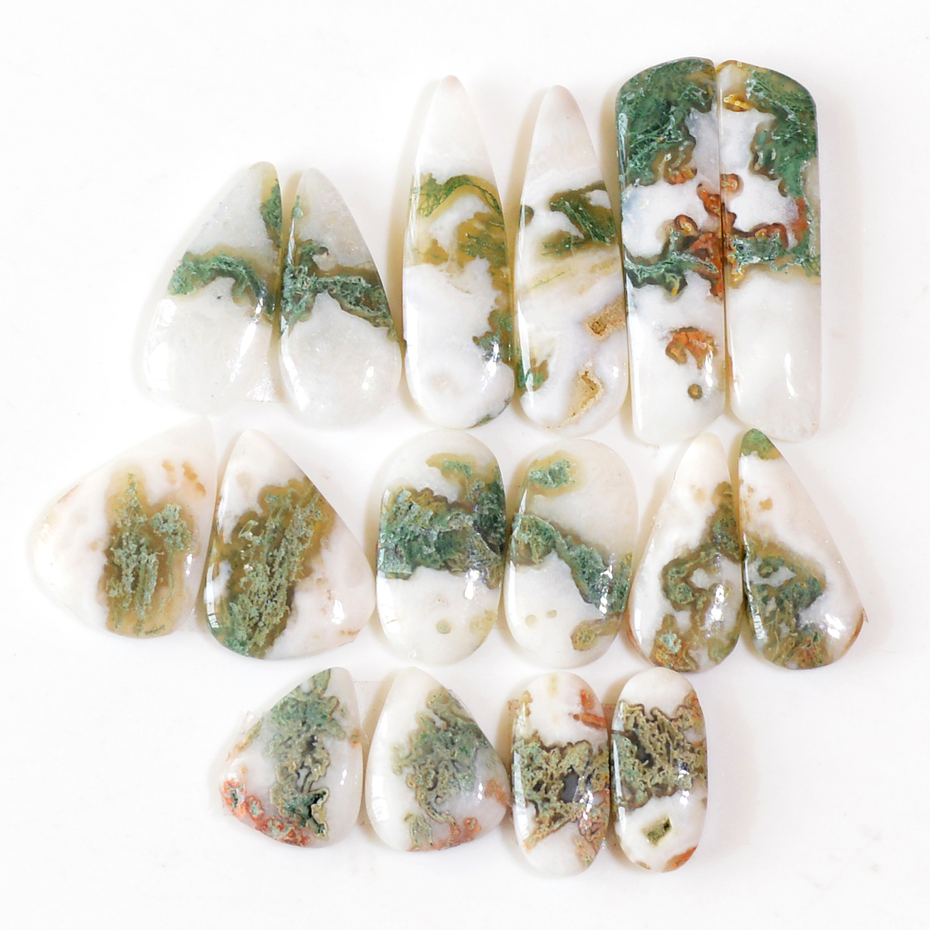 8 Pairs 118 Cts Natural Green Moss Agate Cabochon Gemstone Dangle Earrings Pairs Lot 31x6 15x6mm 18806
