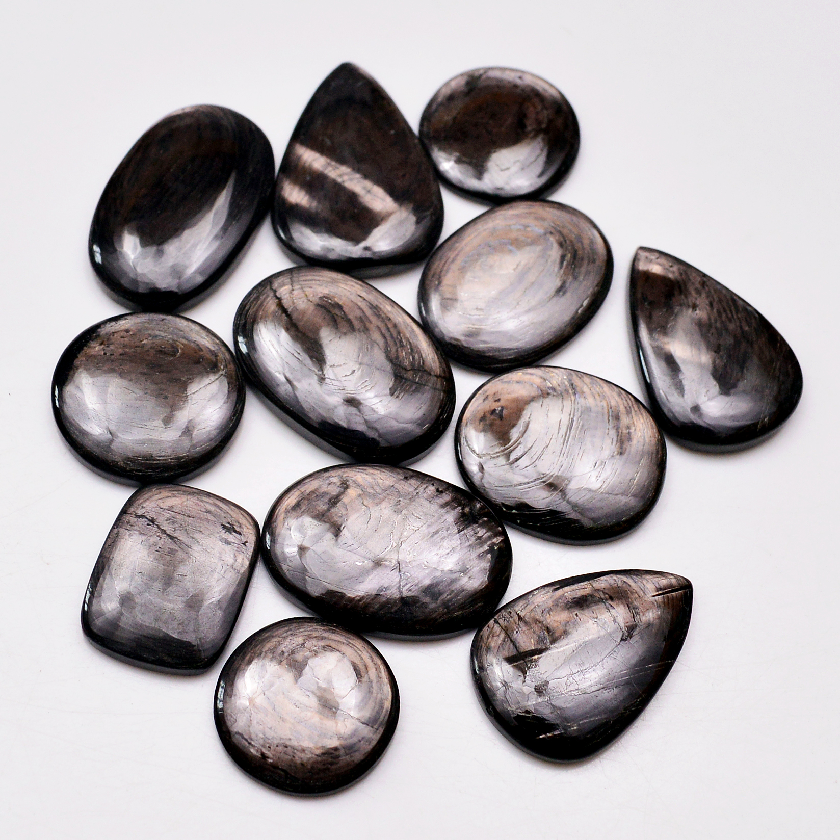 12 Pcs 241 Cts Natural Hypersthene Gemstone Cabochon Lot 29X19 18X18mm 18953