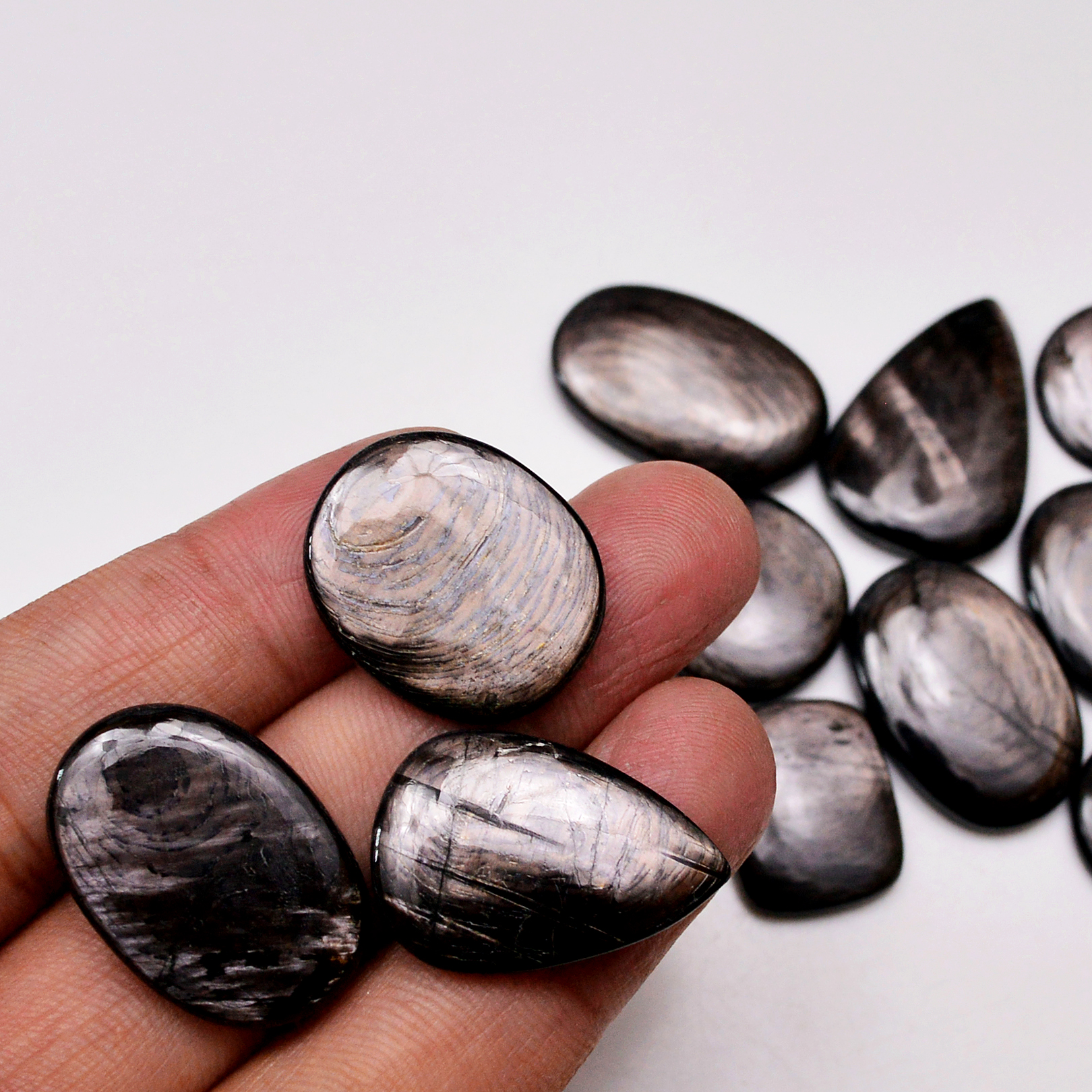 12 Pcs 241 Cts Natural Hypersthene Gemstone Cabochon Lot 29X19 18X18mm 18953