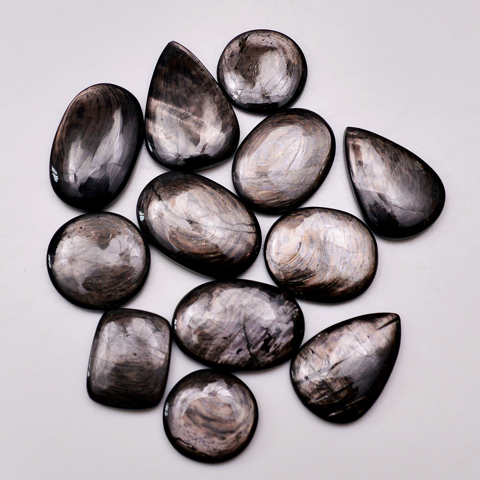 12 Pcs 241 Cts Natural Hypersthene Gemstone Cabochon Lot 29X19 18X18mm 18953