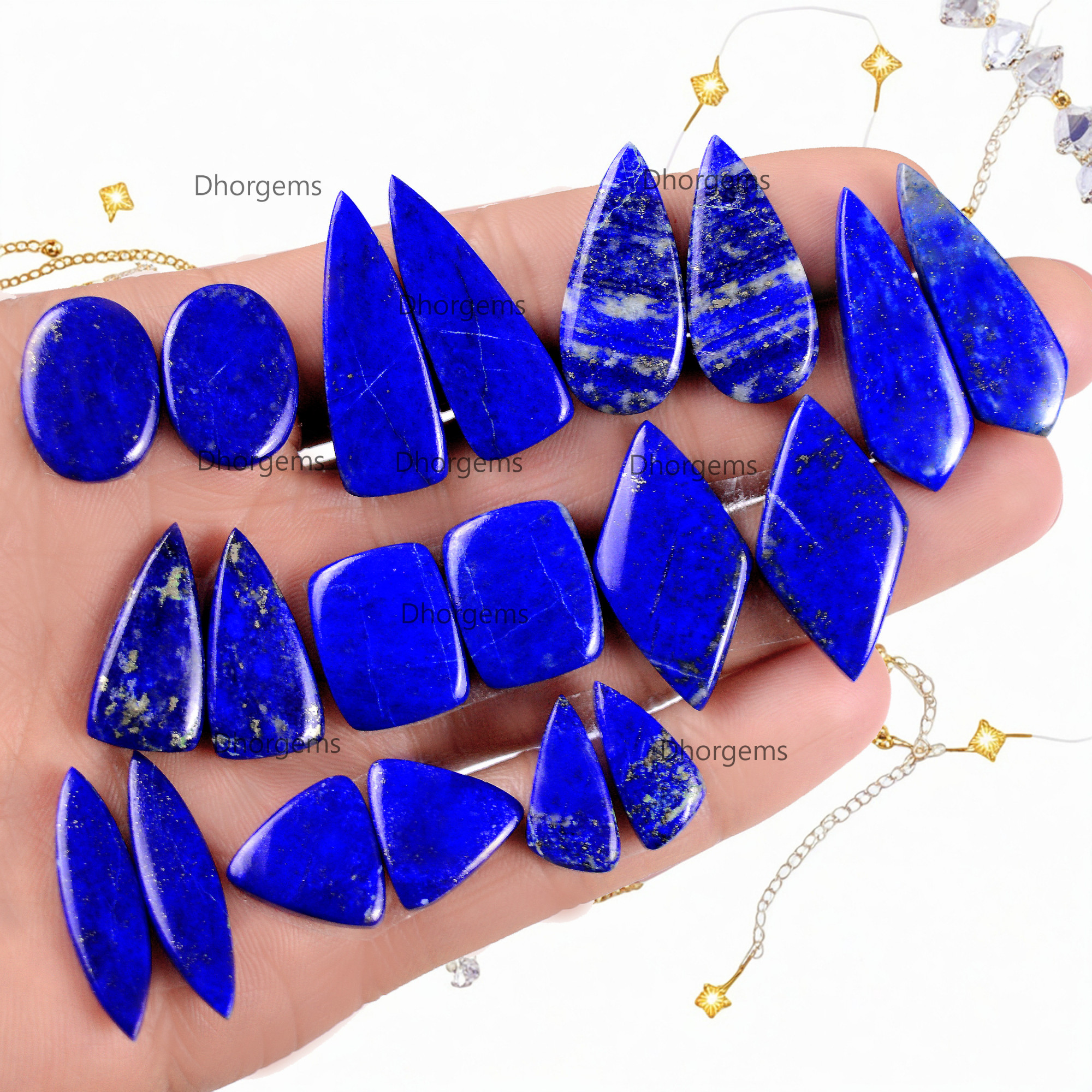 Natural Lapis Lazuli Gemstone Pairs Lot Mix Pairs for Wire Wrapping Blue Stone Cabochons for Silver Dangle Earrings Crystal Healing Gemstone