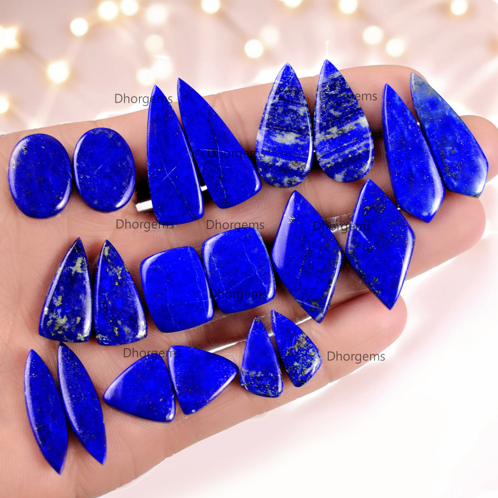 Image of Natural Lapis Lazuli Gemstone Pairs Lot, Mix Pairs for Wire Wrapping Blue Stone Cabochons for Silver Dangle Earrings Crystal Healing Gemstone