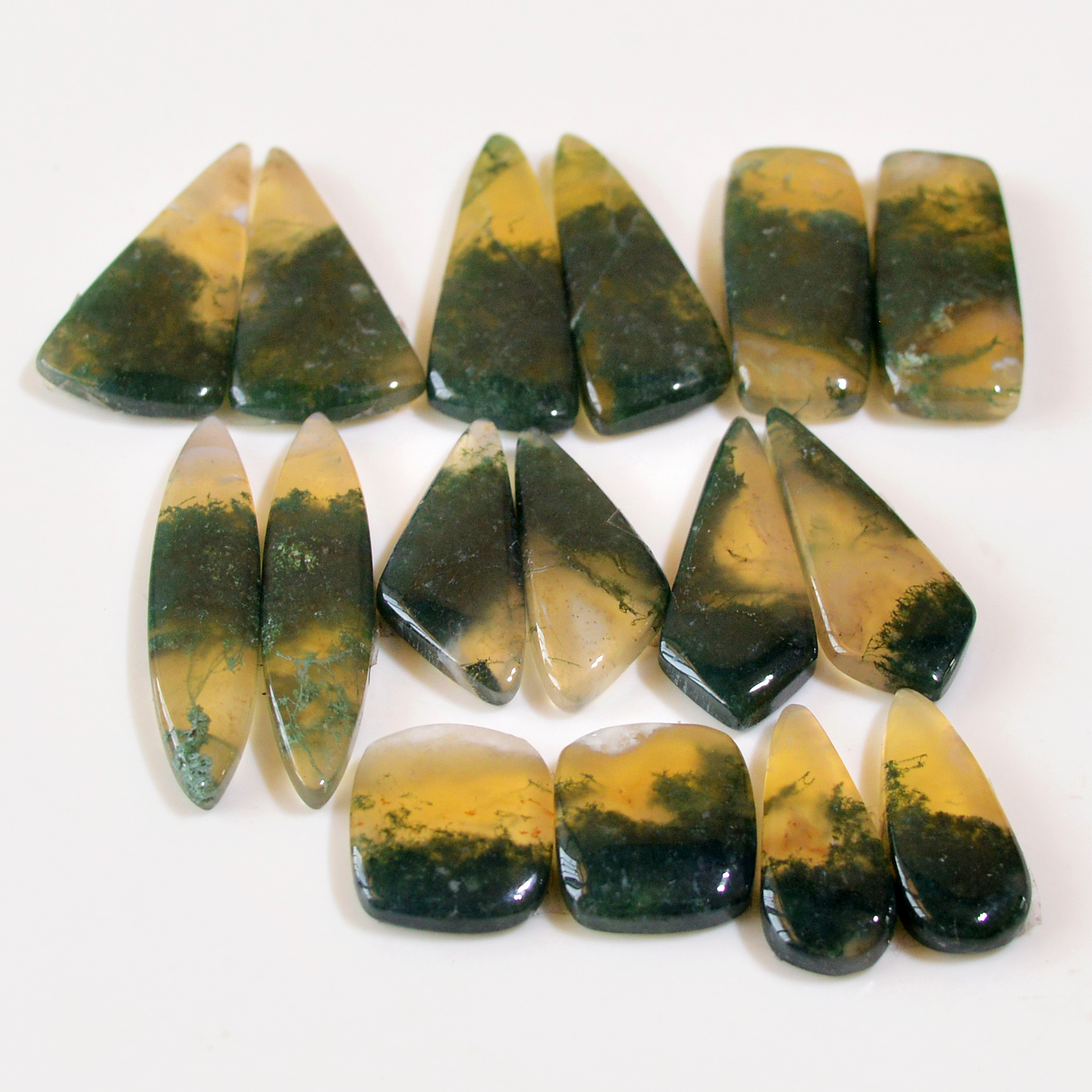 8 Pairs 169 Cts Natural Moss Agate Cabochon Earrings Pairs For Silver Gemstone Jewelry  33x6 14x12mm 18836