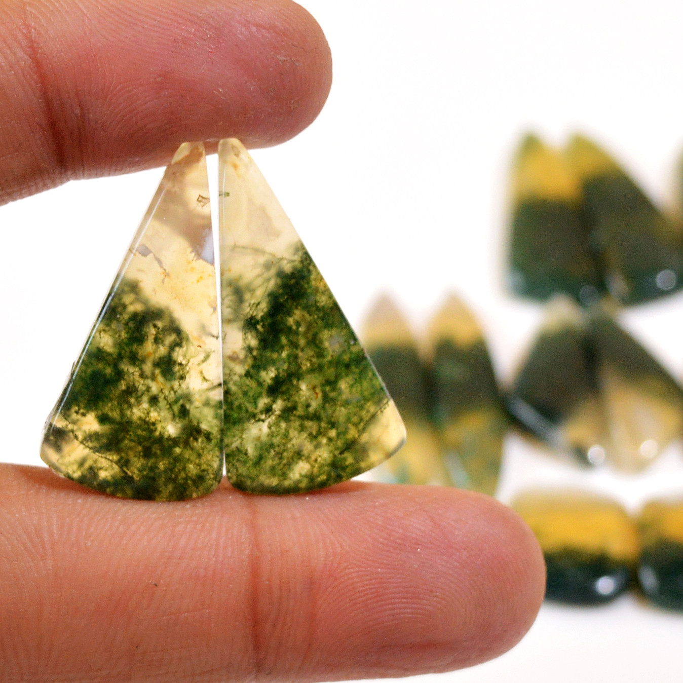 8 Pairs 169 Cts Natural Moss Agate Cabochon Earrings Pairs For Silver Gemstone Jewelry  33x6 14x12mm 18836