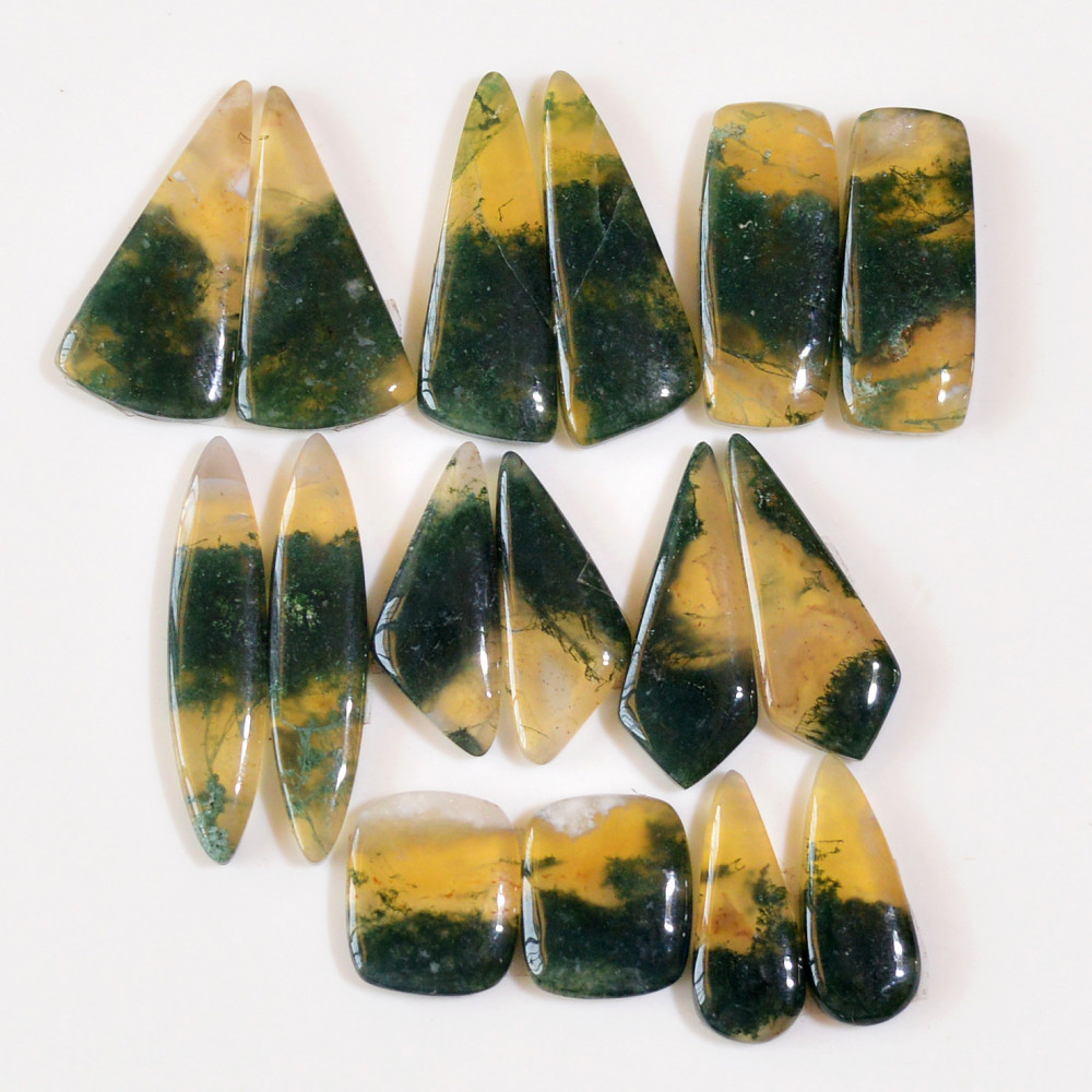 Image of 8 Pairs 169 Cts Natural Moss Agate Cabochon Earrings Pairs For Silver Gemstone Jewelry  33x6 14x12mm #18836