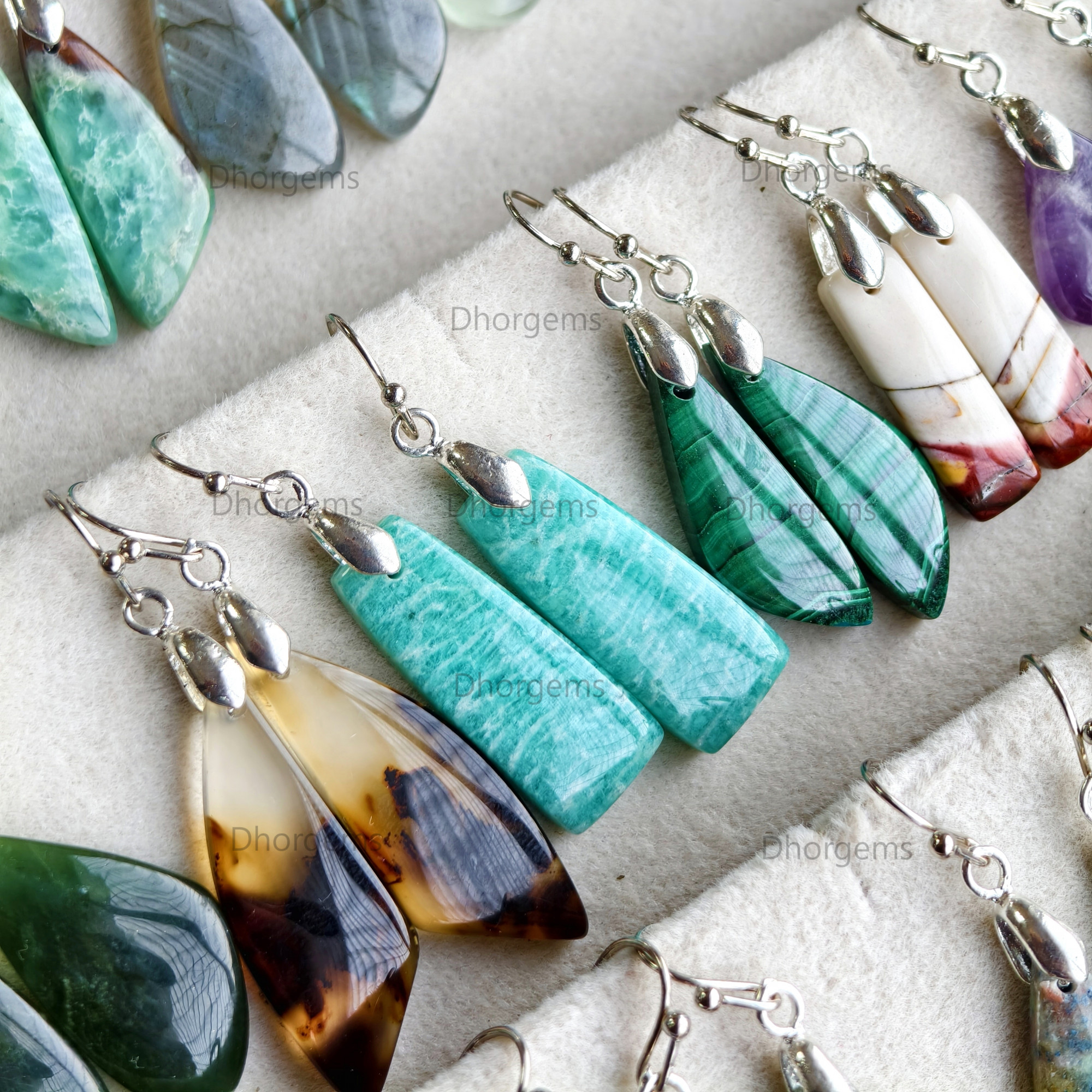 Natural Assorted Gemstone Pinch Bail Mix Earrings 925 Silver Plated Hook Whole Lot Gift For Her