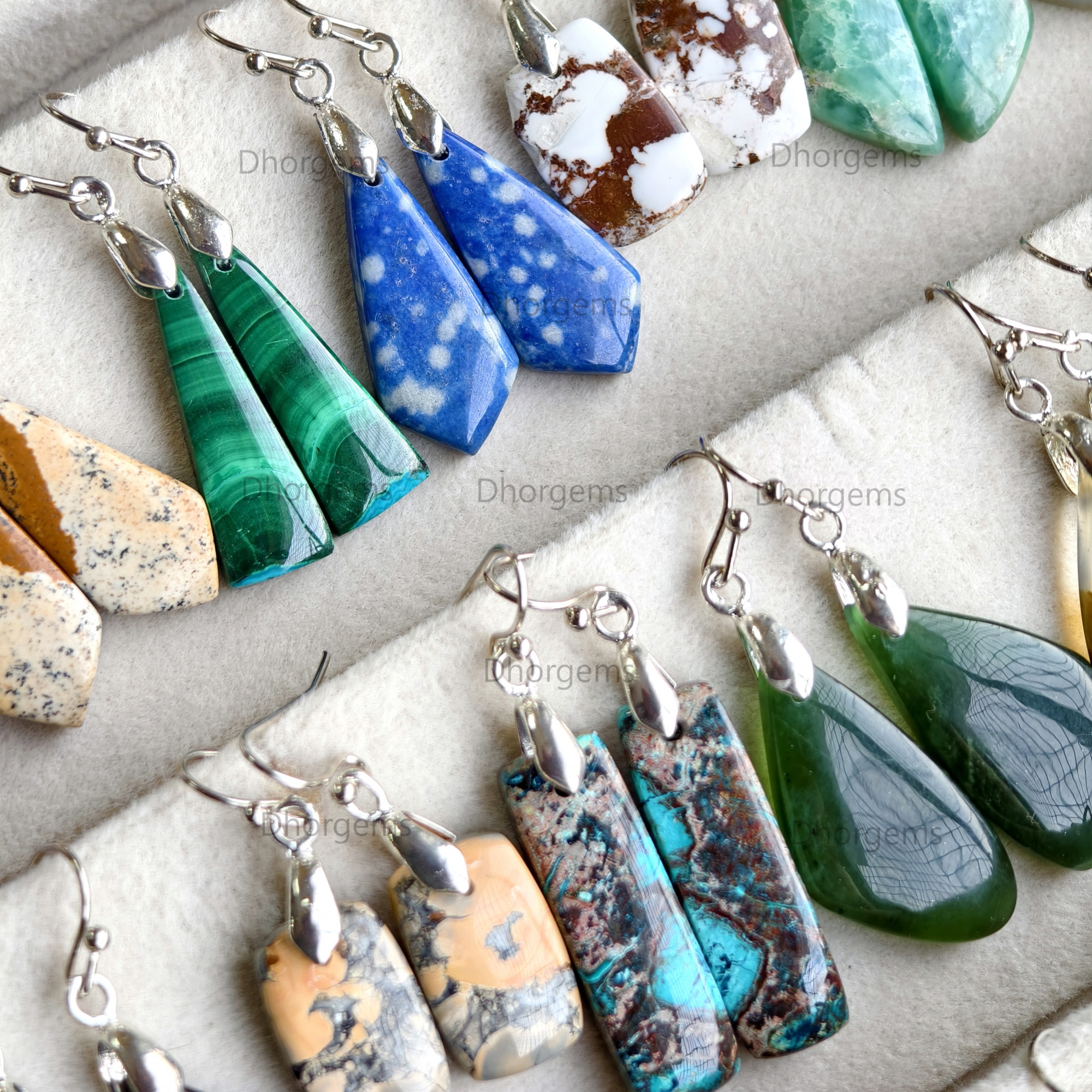 Natural Assorted Gemstone Pinch Bail Mix Earrings 925 Silver Plated Hook Whole Lot Gift For Her