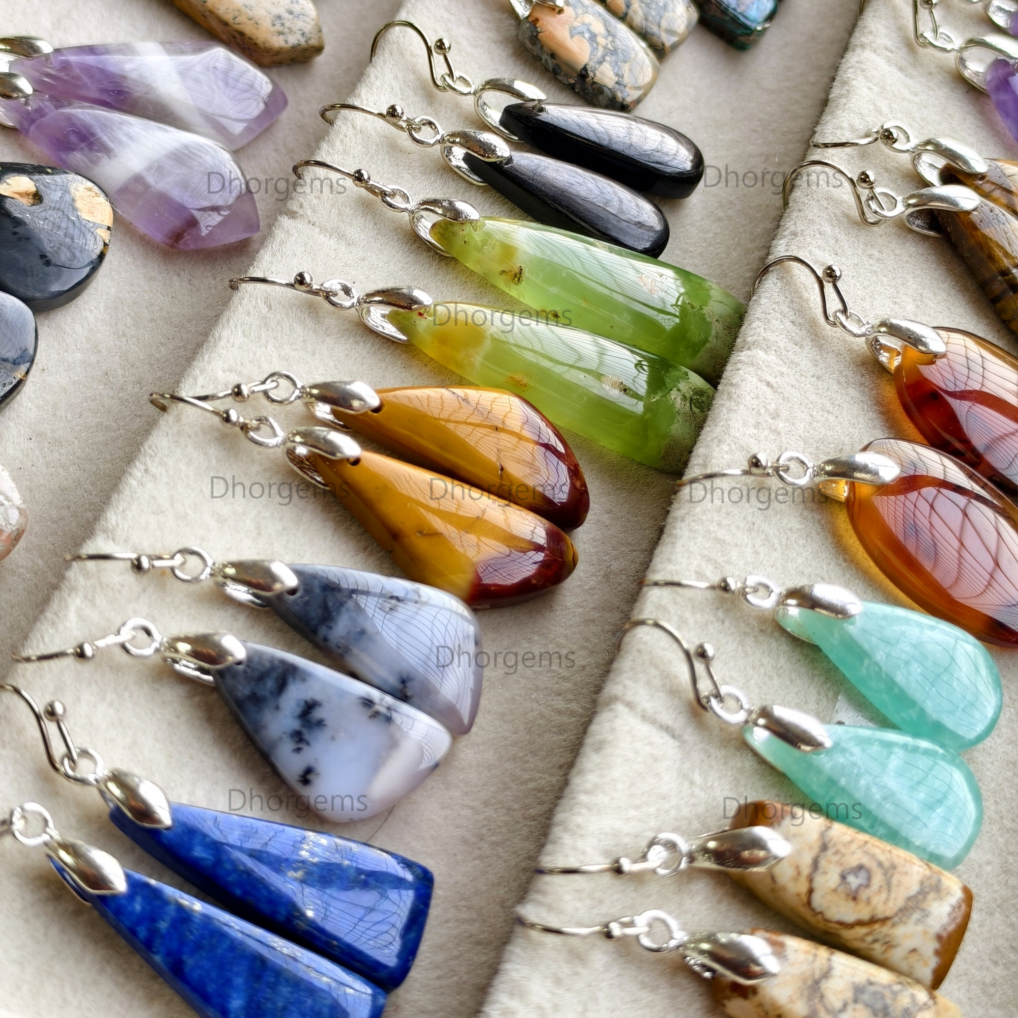 Natural Assorted Gemstone Pinch Bail Mix Earrings 925 Silver Plated Hook Whole Lot Gift For Her