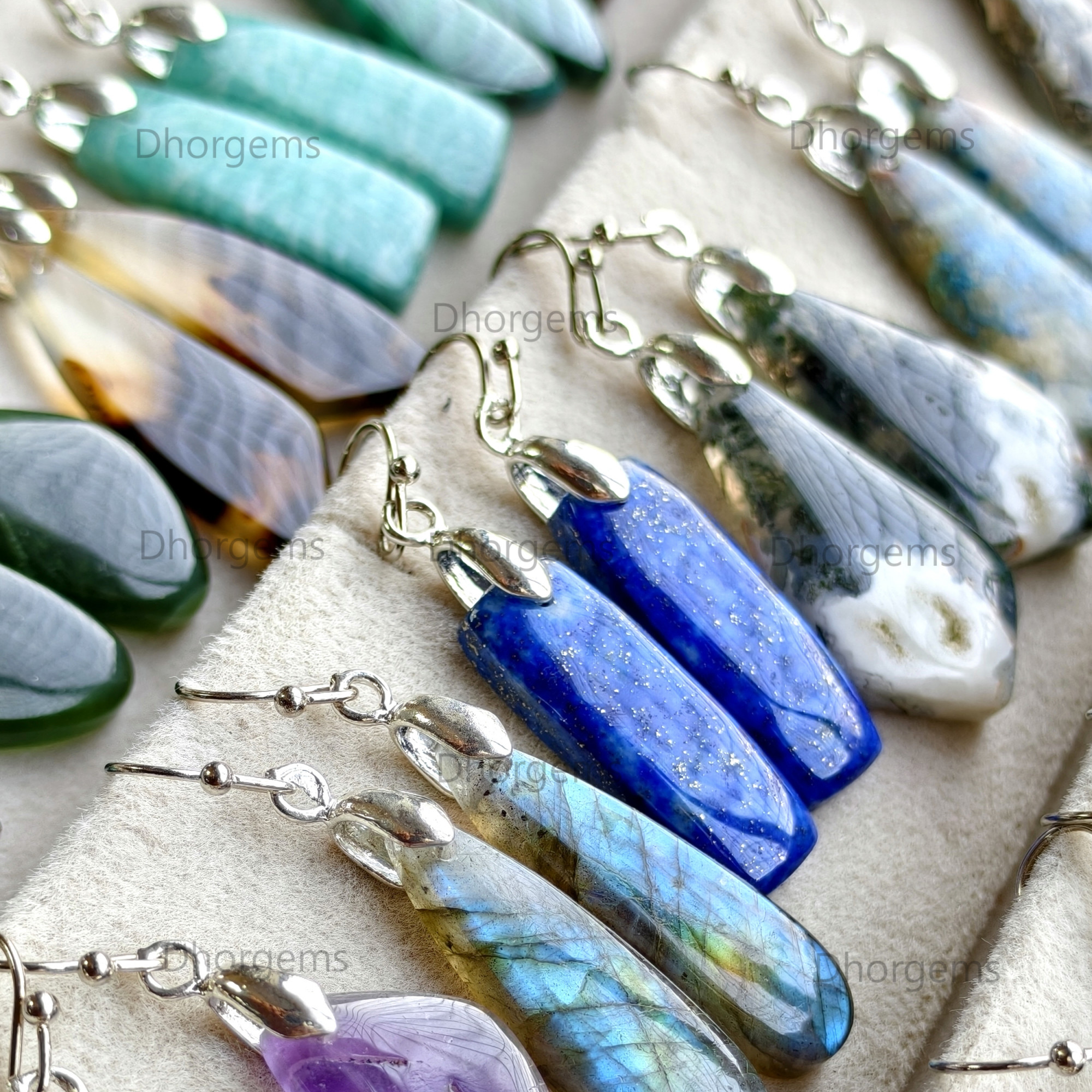 Natural Assorted Gemstone Pinch Bail Mix Earrings 925 Silver Plated Hook Whole Lot Gift For Her