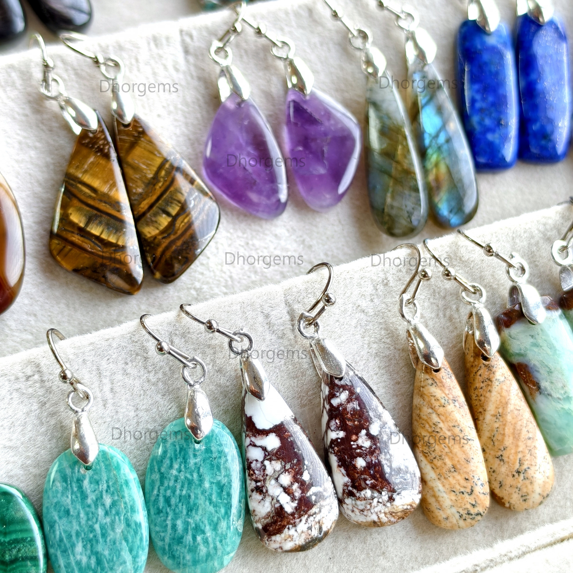Natural Assorted Gemstone Pinch Bail Mix Earrings 925 Silver Plated Hook Whole Lot Gift For Her